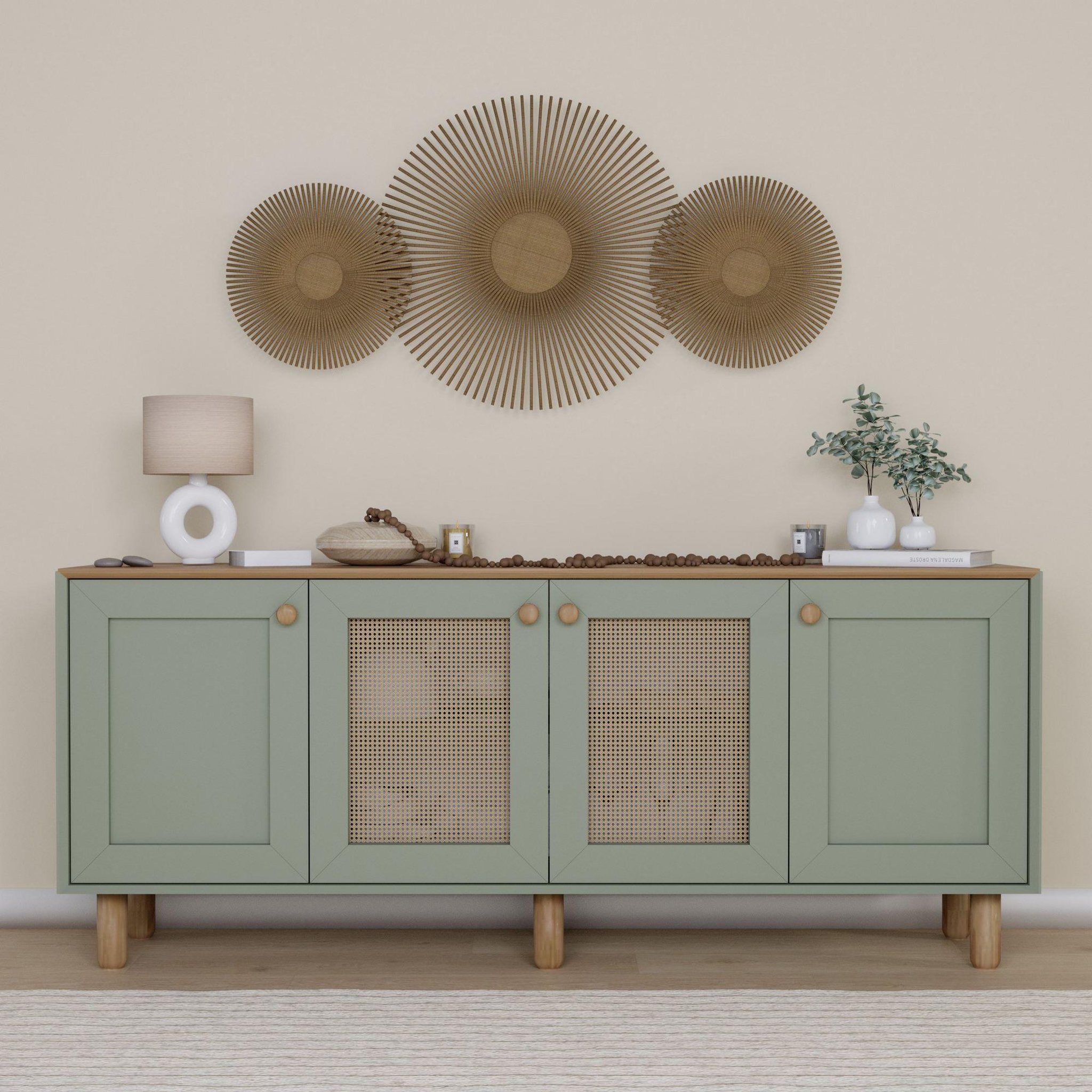 Voir la diapositive 2 : Habitat et Jardin Buffet en bois et cannage  Bohemian  - 180 x 40 x 75 cm - Vert