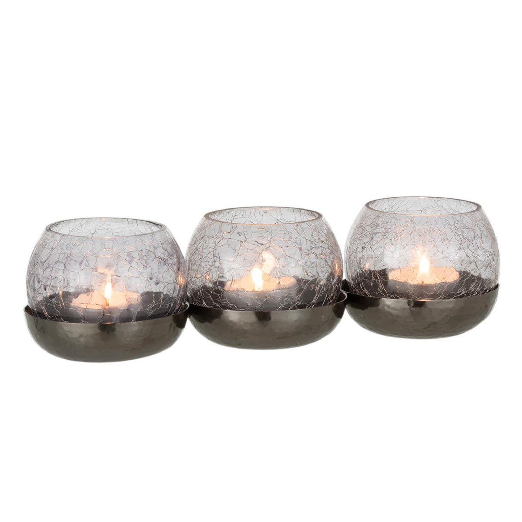 Voir la diapositive 2 : J-LINE Photophore Verre Craquelé  3 Boules  27cm Noir