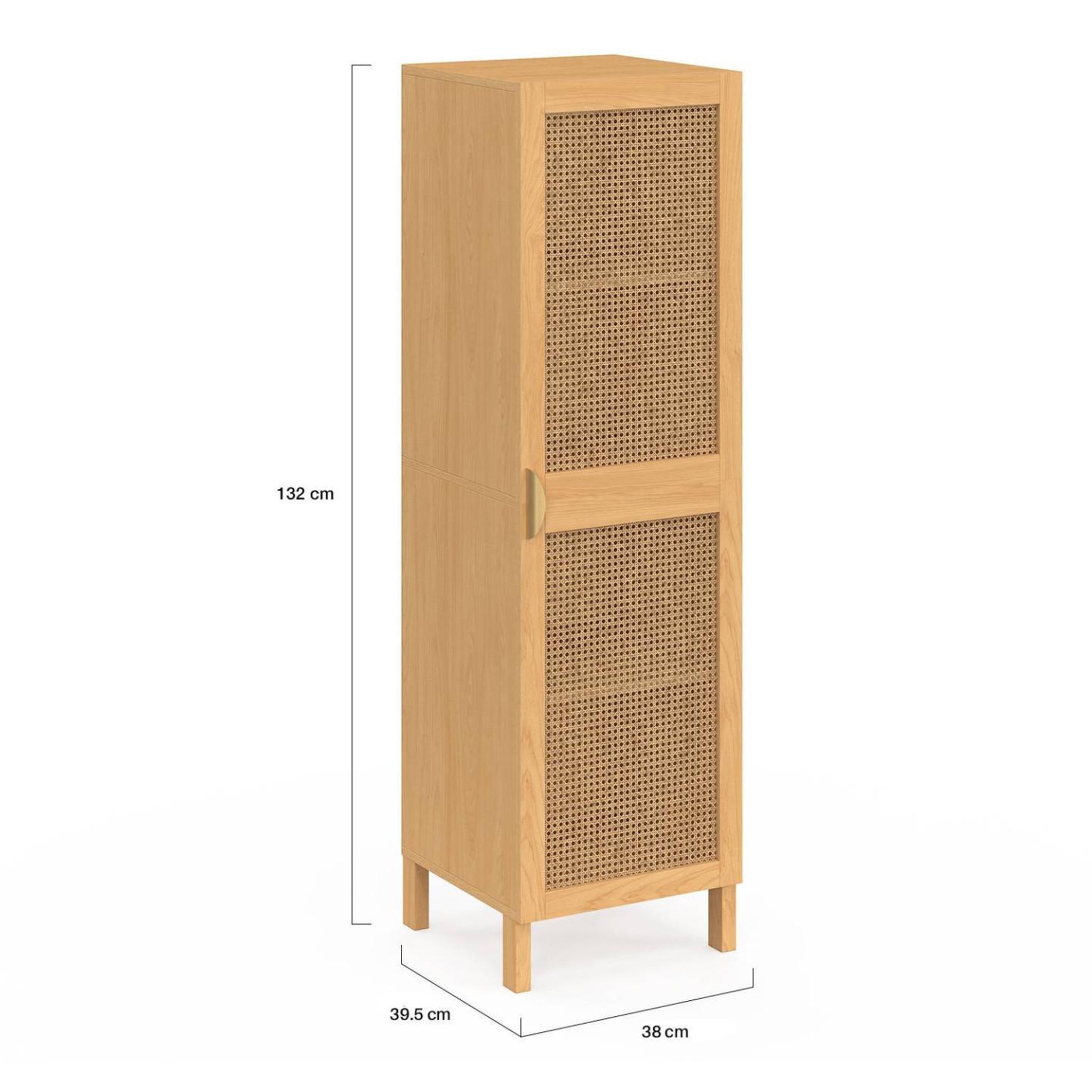 Voir la diapositive 5 : ID MARKET Armoire de rangement edhen 1 porte 3 étagères bois et cannage