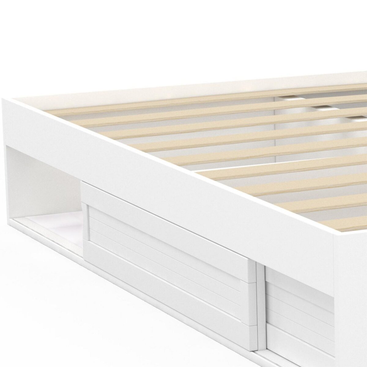 ID MARKET Cadre de lit double SALEM avec rangements et sommier 160 x 200 cm blanc