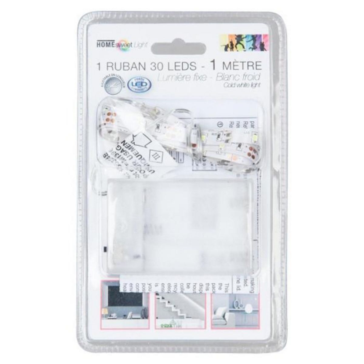 Home sweet lights Ruban LED  A Piles  1m Blanc Froid