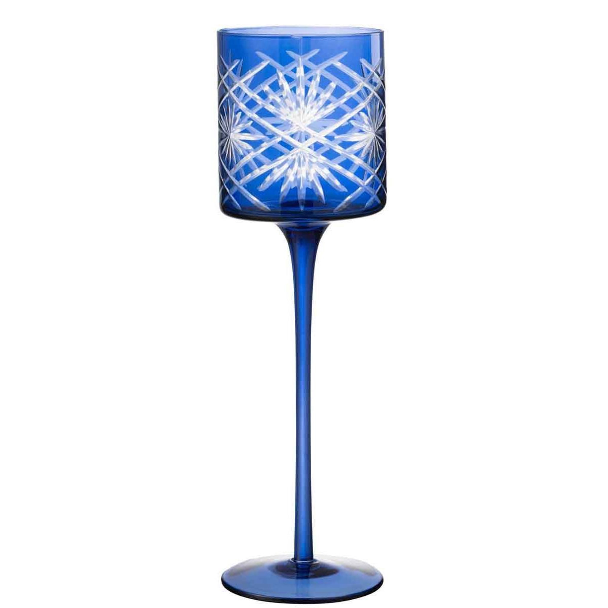Voir la diapositive 1 : J-LINE Photophore sur pied déco  santorini  30cm bleu