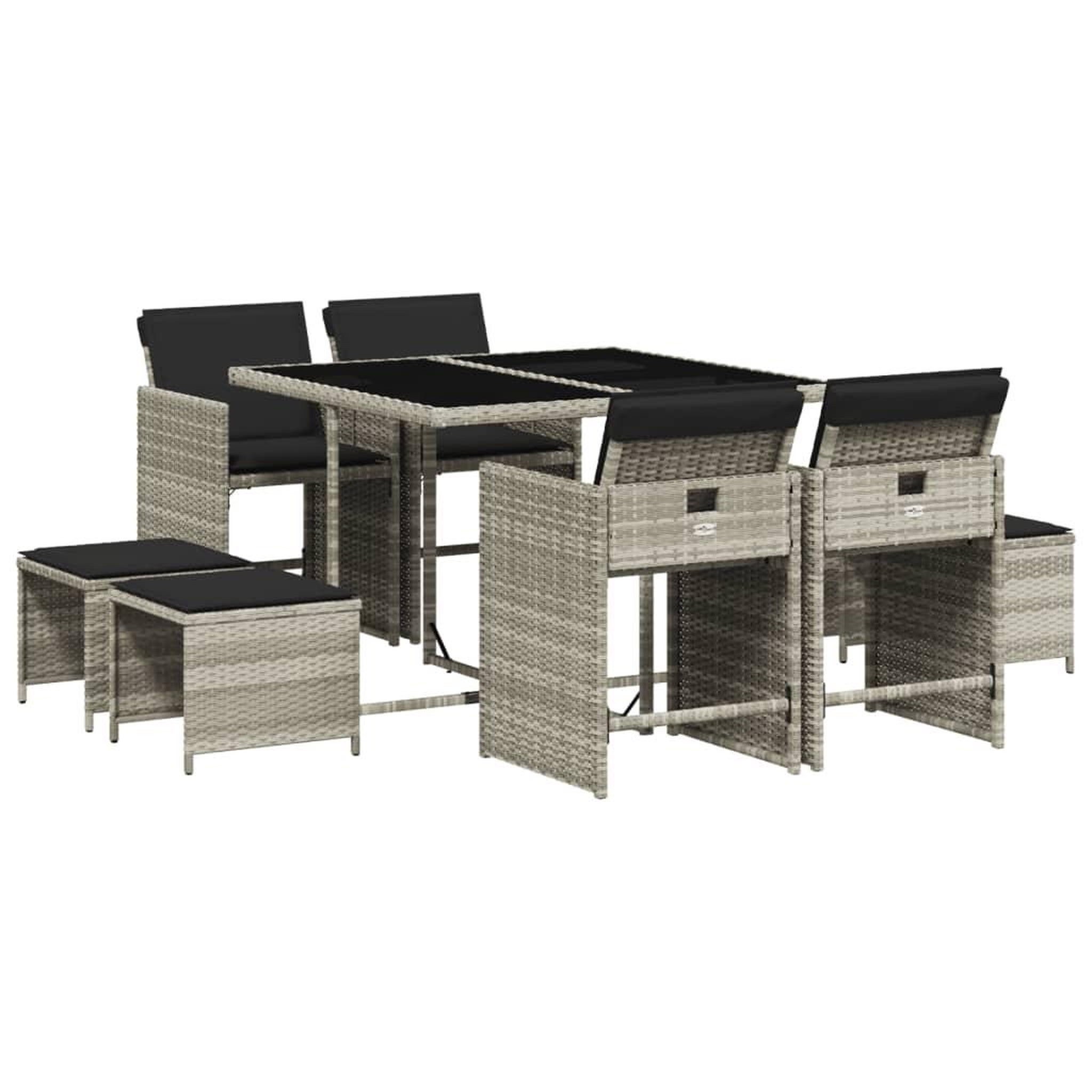 Voir la diapositive 2 : VIDAXL Ensemble a manger de jardin et coussins 9 pcs gris clair rotin