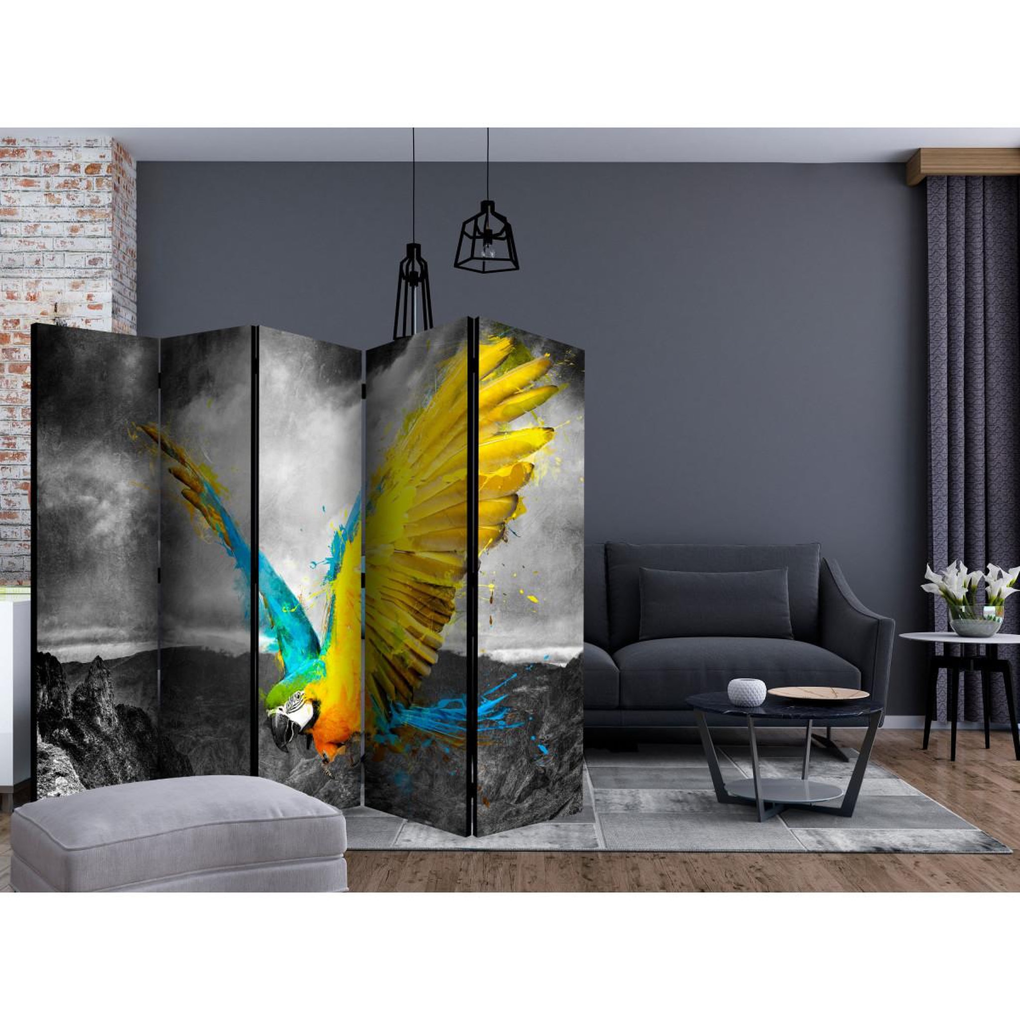 Voir la diapositive 2 : Paris Prix Paravent 5 volets  exotic parrot  172x225cm