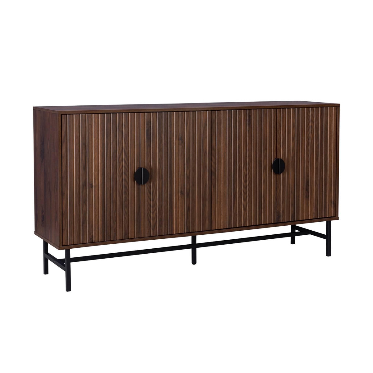 SWEEEK Buffet de rangement effet bois foncé. Bazalt. quatre portes. deux étagères. buffet haut. vaisselier. L 157.5 x l 39 x H 83cm