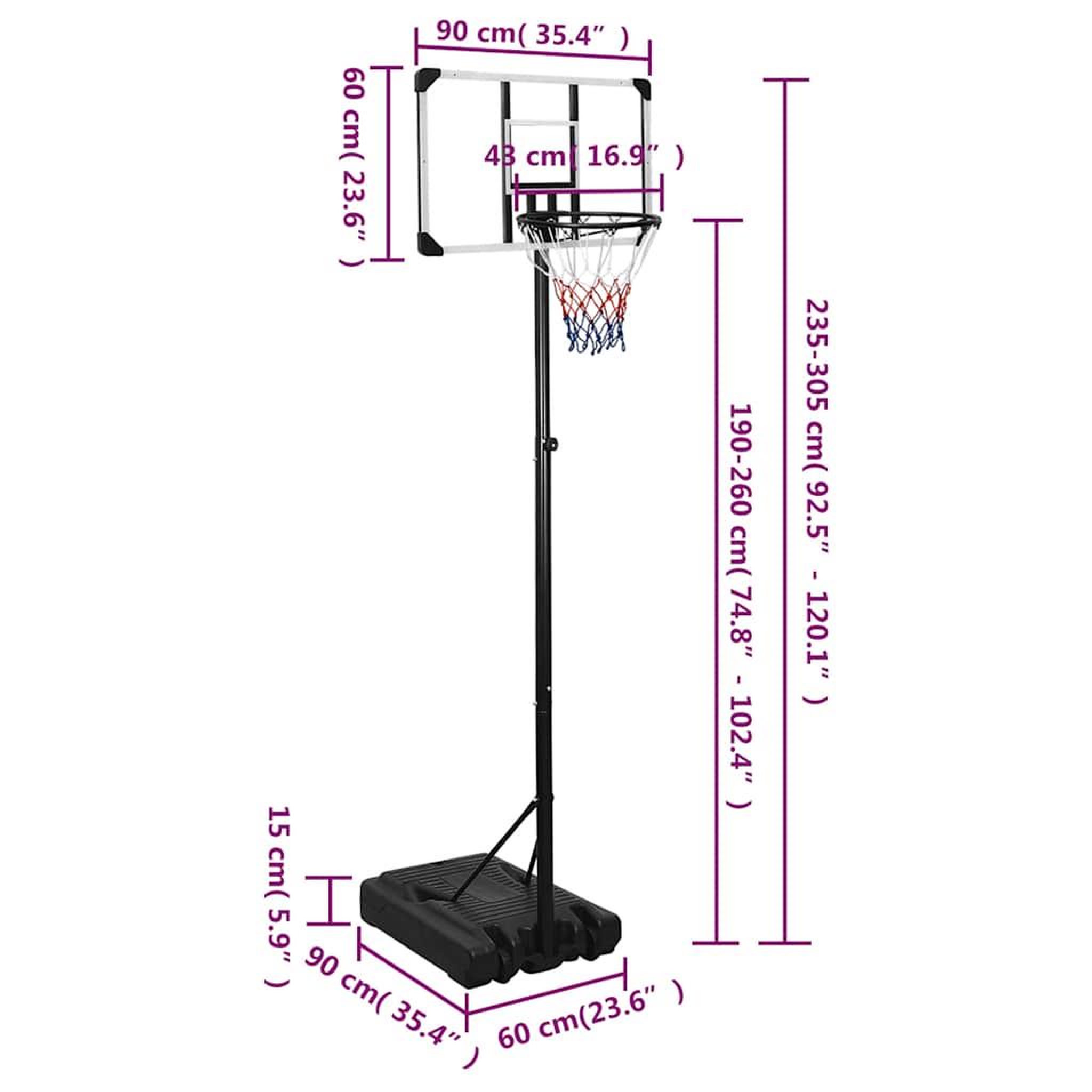 Voir la diapositive 6 : VIDAXL Support de basket-ball Transparent 235-305 cm Polycarbonate