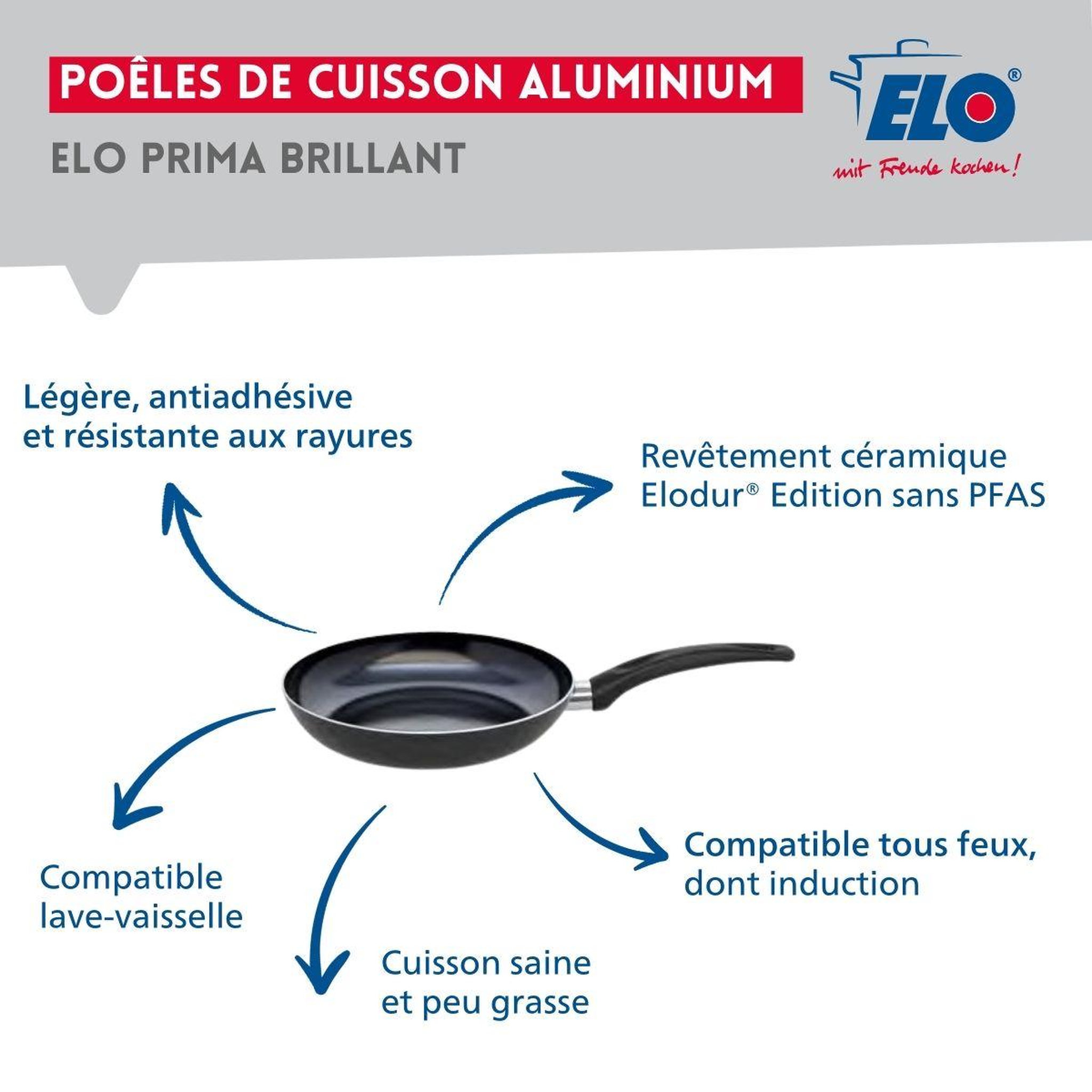 Voir la diapositive 4 : ELO Ensemble de 1 poêle de cuisson 20 cm et 2 faitouts 14 et 20 cm elo prima brillant