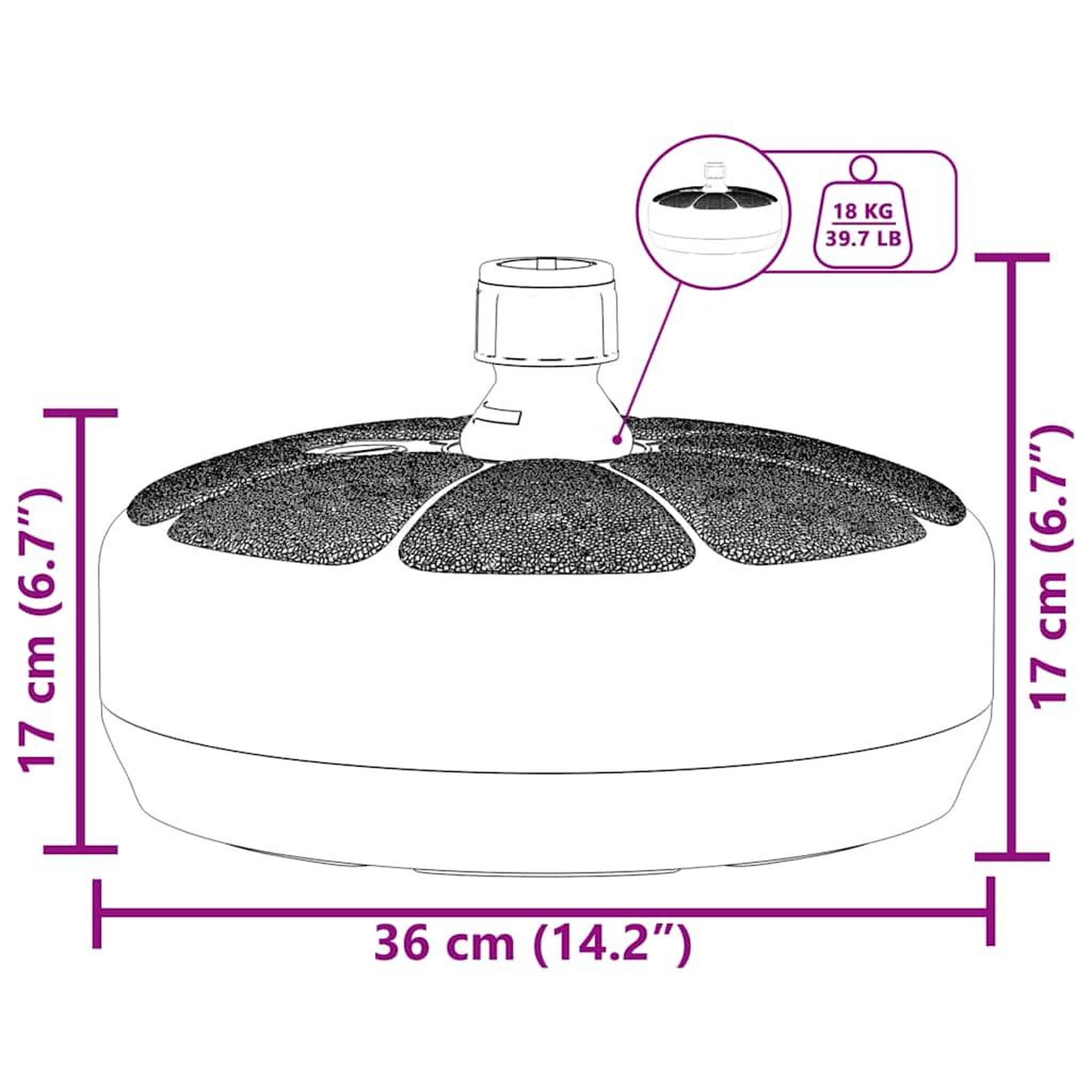 Voir la diapositive 6 : VIDAXL Socle de parasol rempli de sable/d'eau 15 l noir