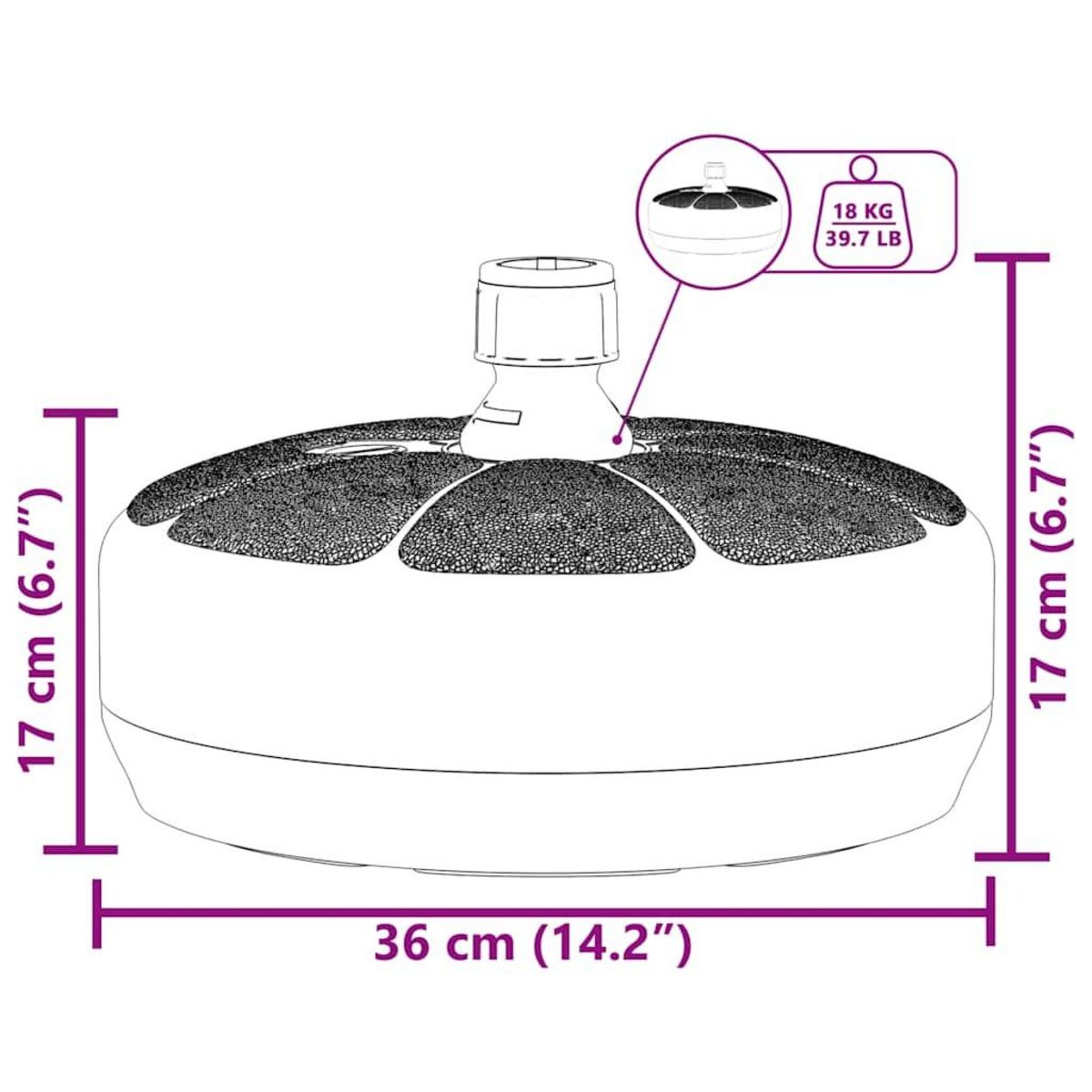 VIDAXL Socle de parasol Rempli de sable/d'eau 15 L Noir