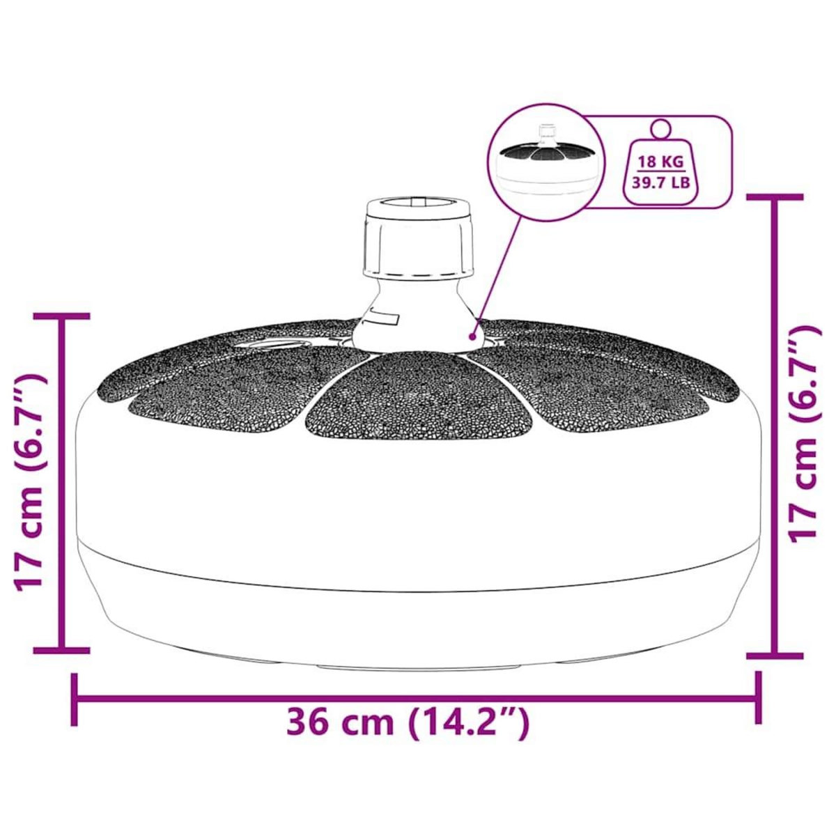 VIDAXL Socle de parasol Rempli de sable/d'eau 15 L Noir