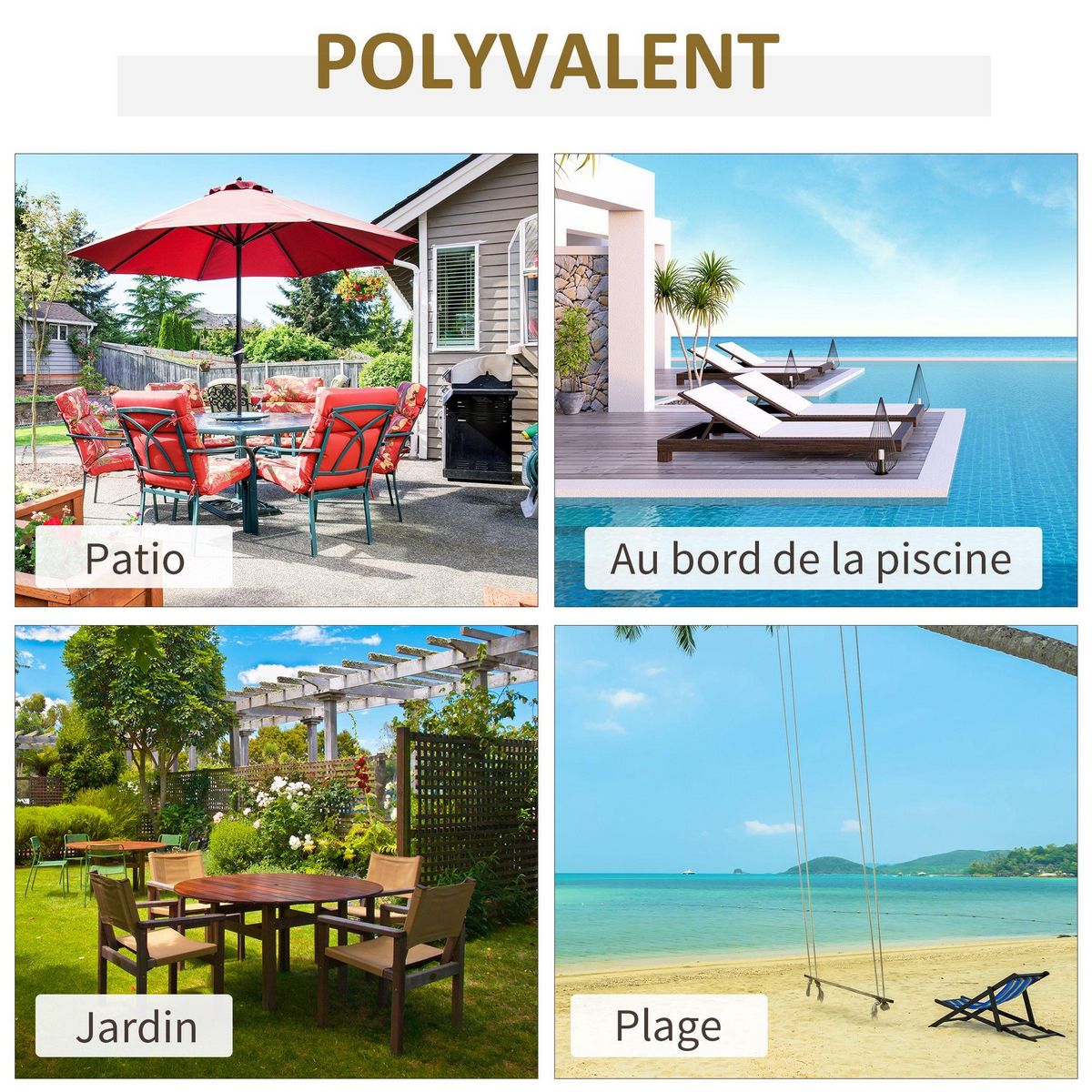 OUTSUNNY Parasol inclinable rond avec manivelle métal fibre de verre Ø 2,55 m polyester haute densité gris