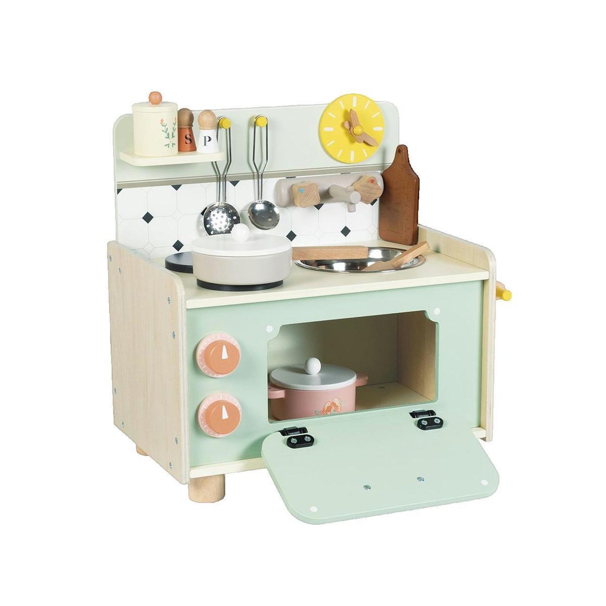 Voir la diapositive 2 : JANOD Jeu de cuisine Janod Cuisine rétro en bois pastel