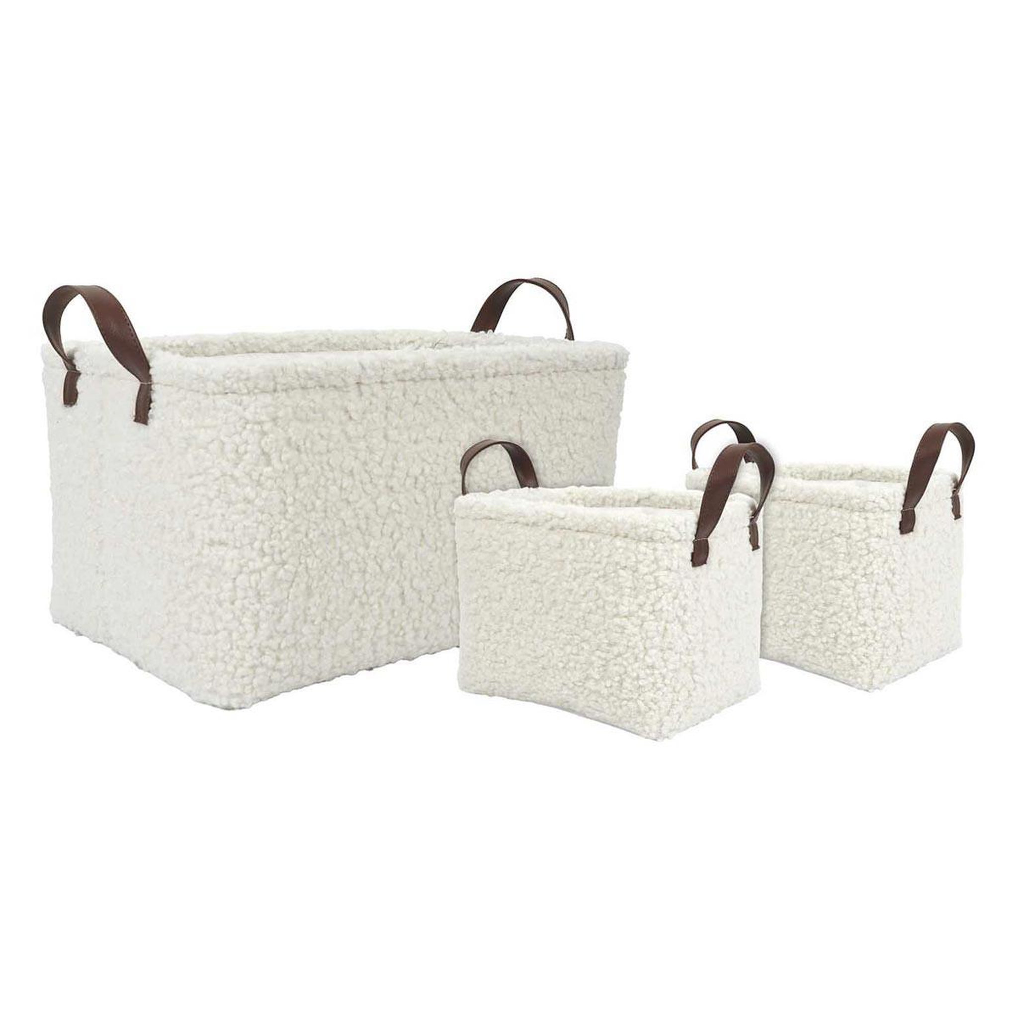 The Home Deco Factory Lot de 3 paniers de rangement  bouclette  36cm blanc