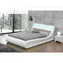 CONCEPT USINE Cadre de lit en PU blanc avec rangements et LED intégrées 140x190 cm PORTLAND