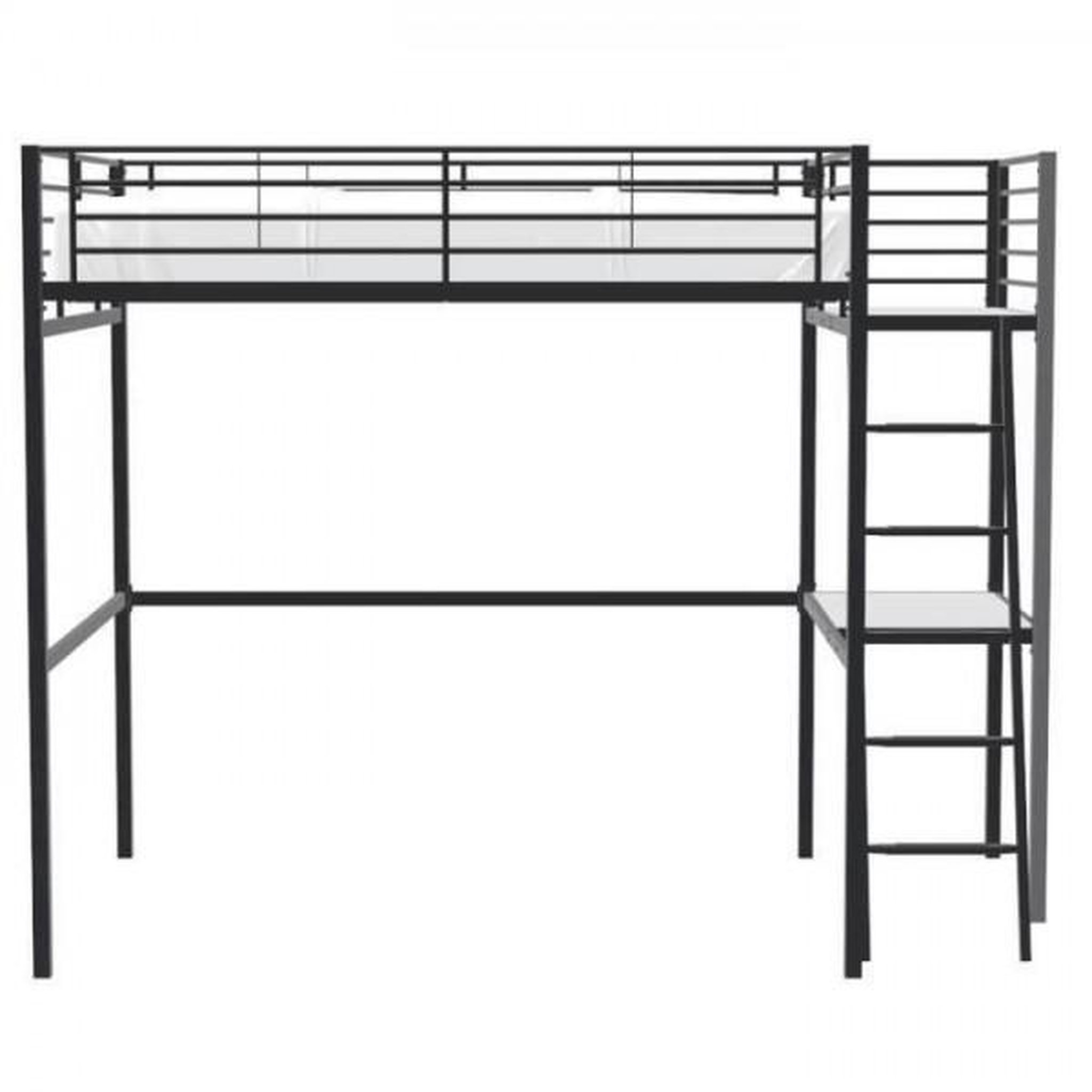 Voir la diapositive 3 : MARKET24 Lit mezzanine avec bureau en métal époxy - Noir - Sommier inclus - 140x190 cm - OXFORD
