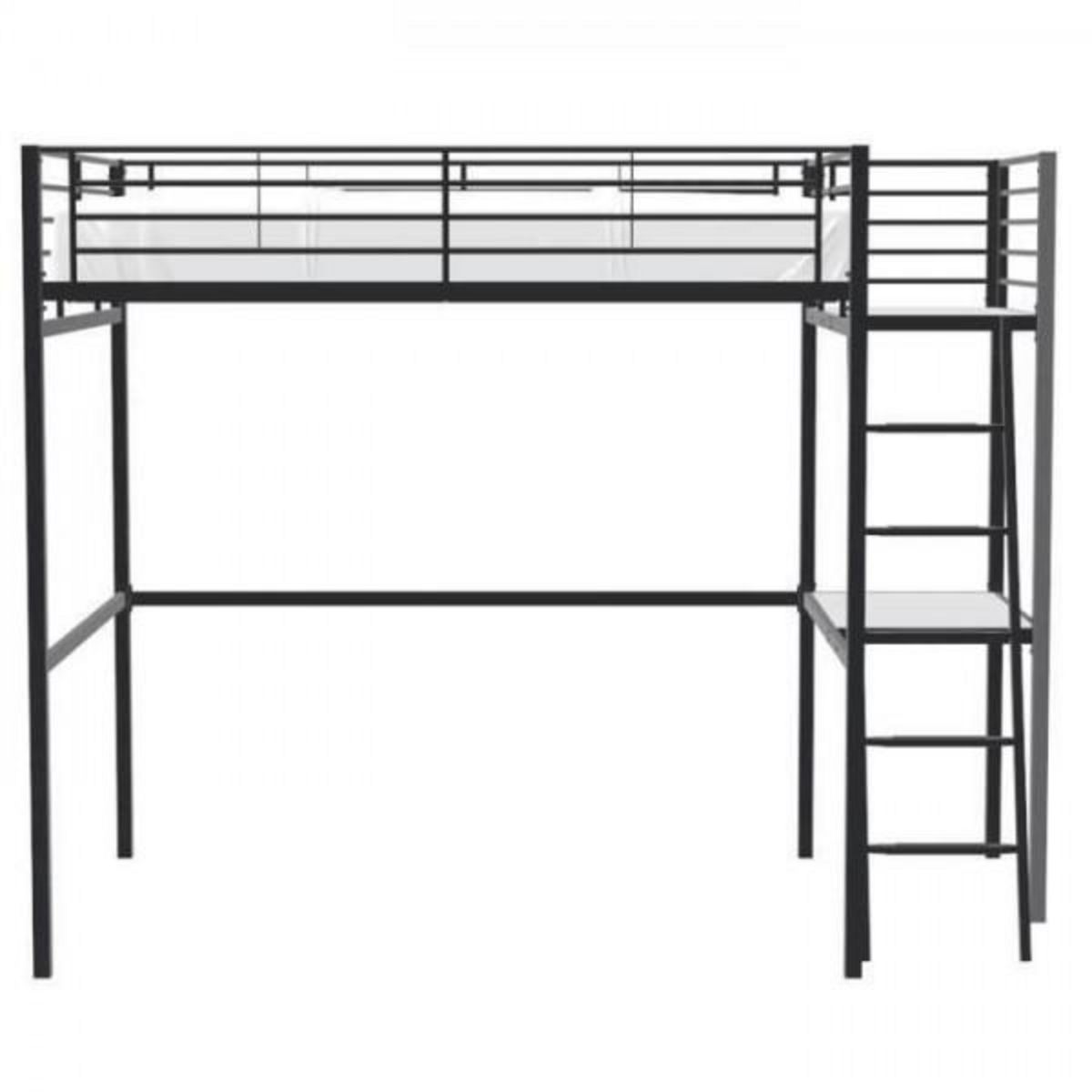 MARKET24 Lit mezzanine avec bureau en métal époxy - Noir - Sommier inclus - 140x190 cm - OXFORD