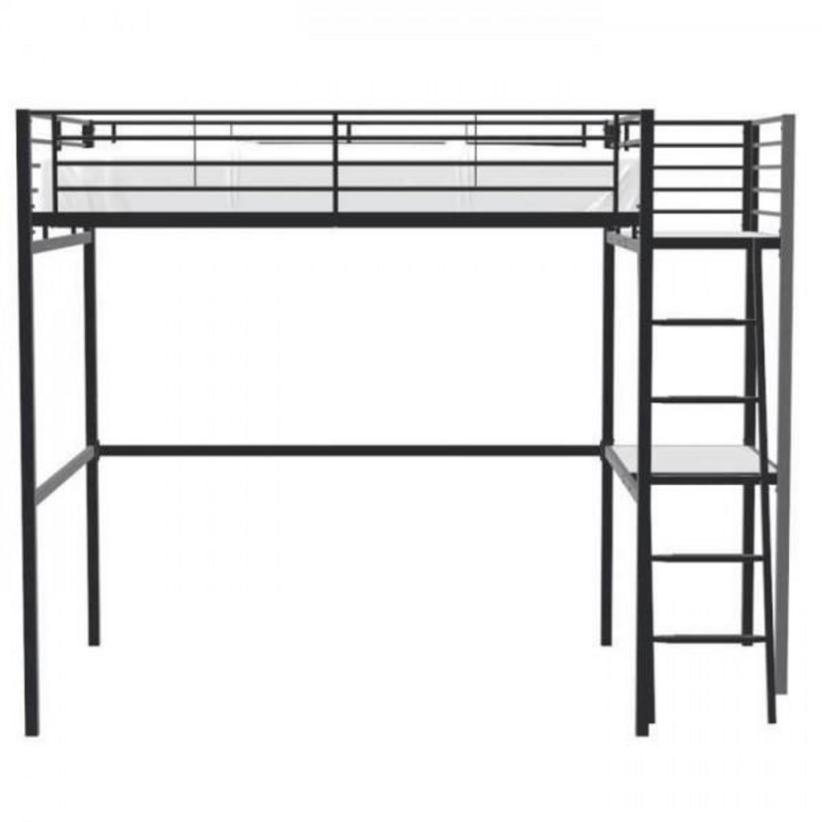 MARKET24 Lit mezzanine avec bureau en métal époxy - Noir - Sommier inclus - 140x190 cm - OXFORD