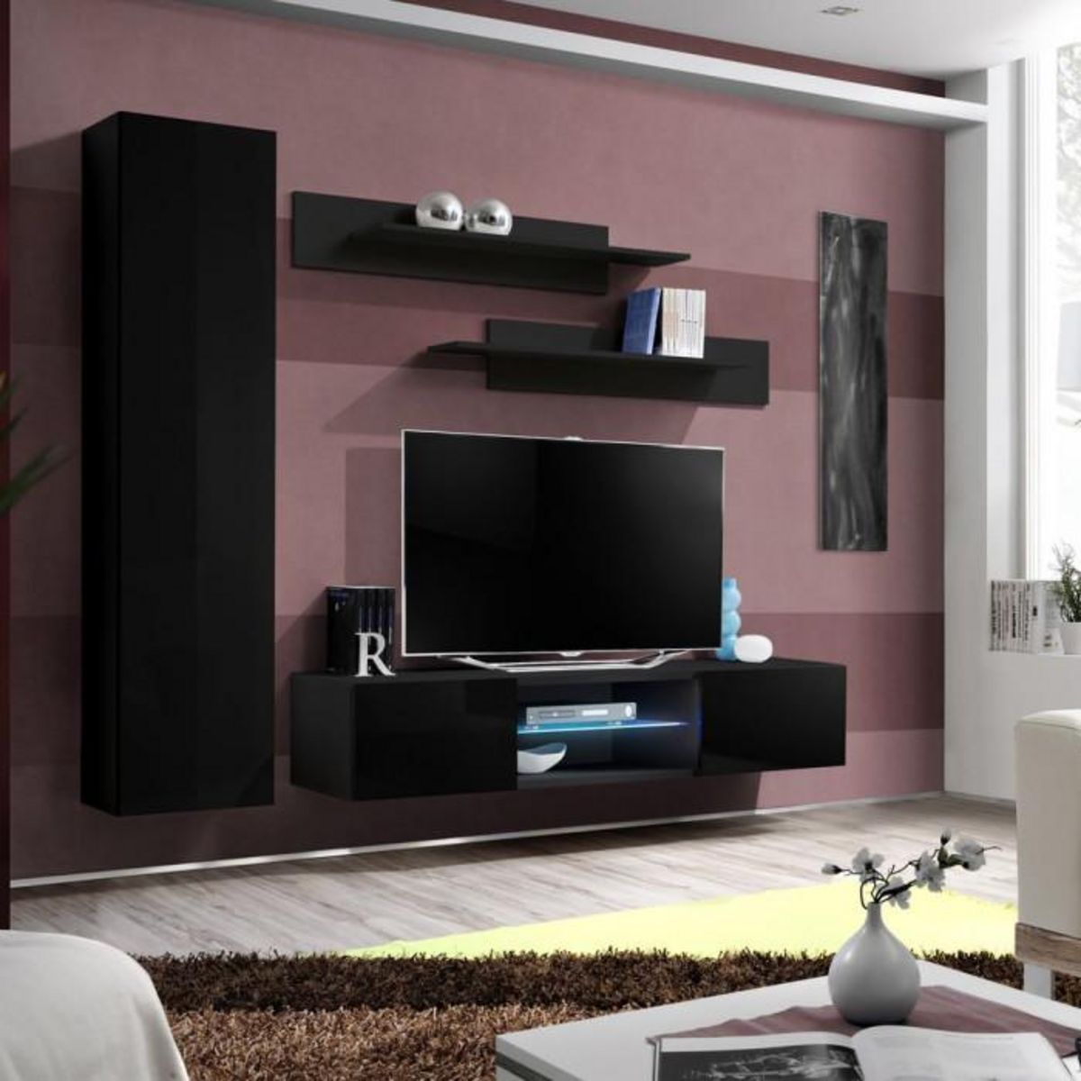 Paris Prix Meuble TV Mural Design  Fly XVIII  210cm Noir