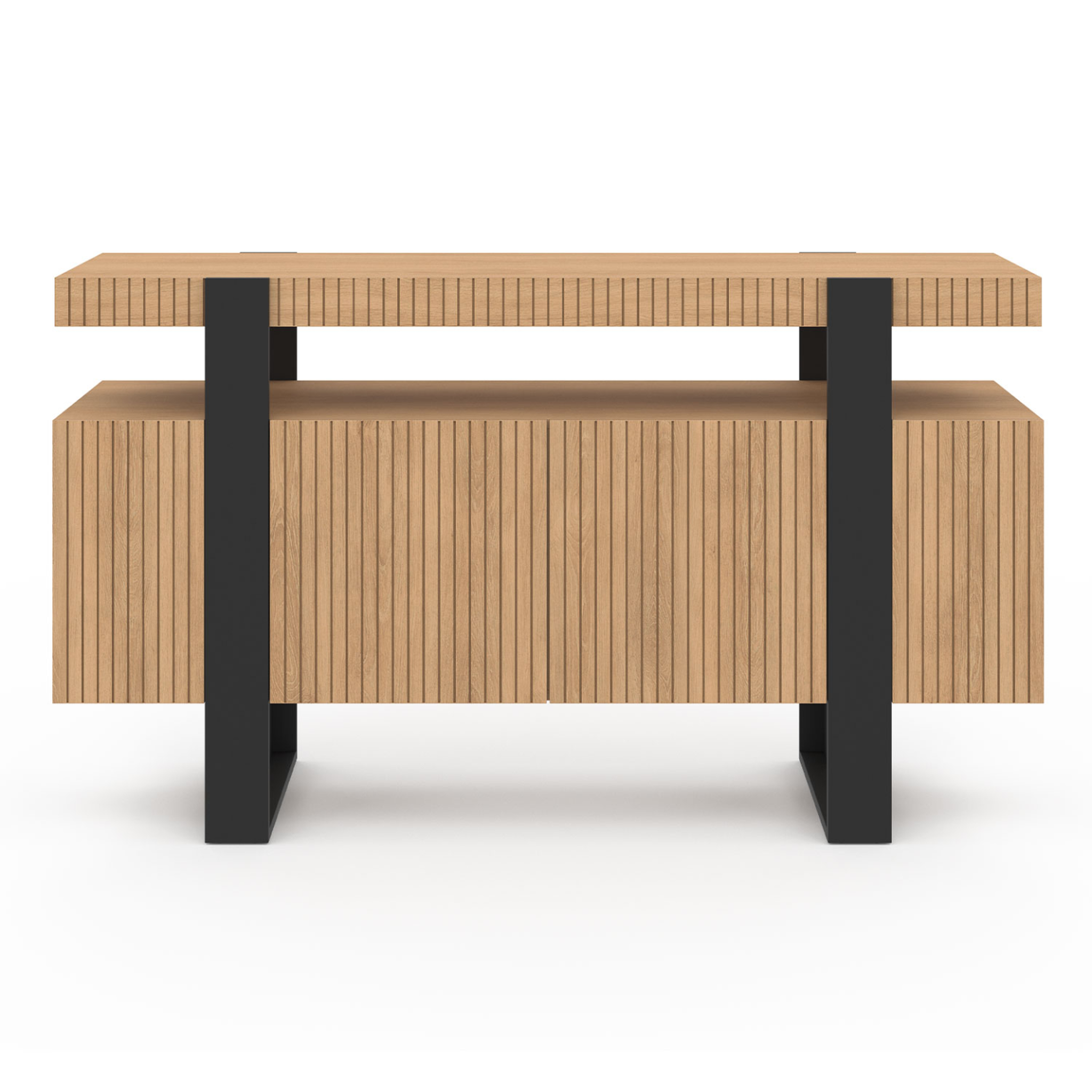 Voir la diapositive 3 : ID MARKET Buffet 140 cm octave 4 portes lattes tasseau bois