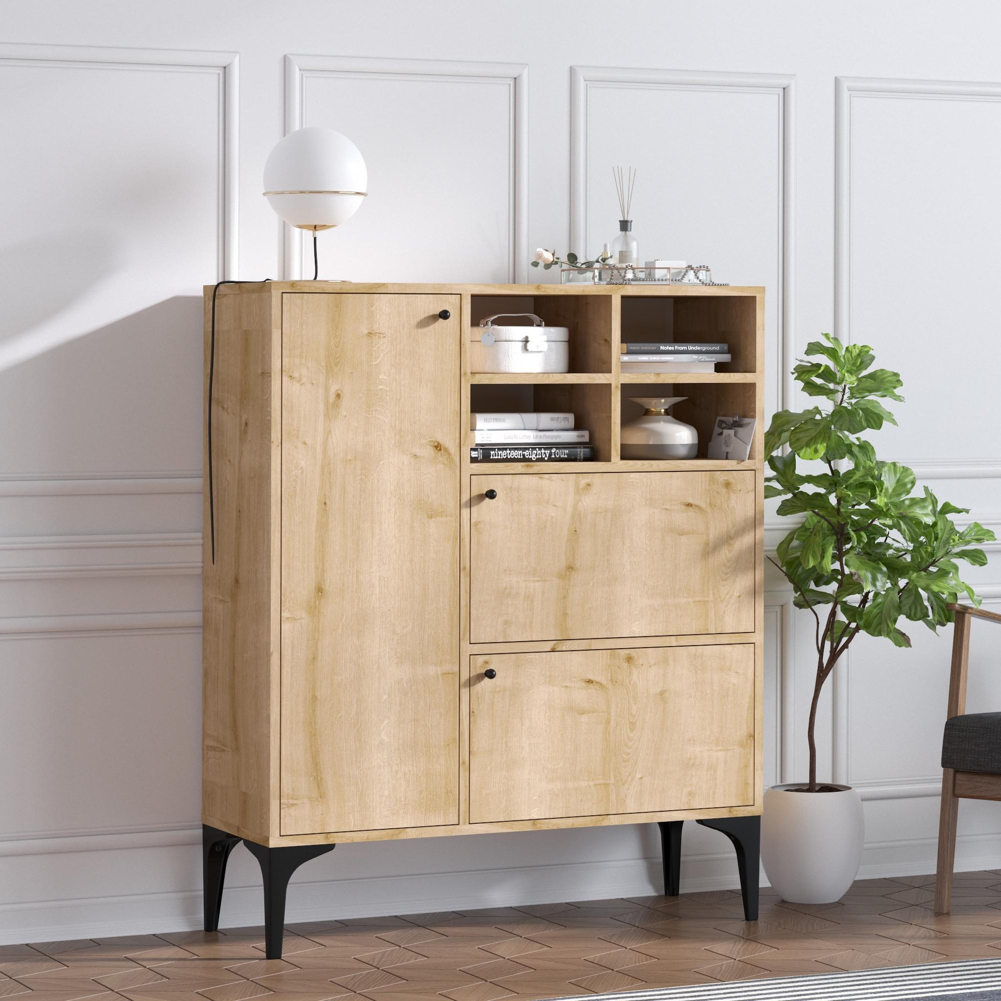 Voir la diapositive 3 : Habitat et Jardin Buffet en bois  ewa  - 100 x 35 x 125 cm - chêne saphir