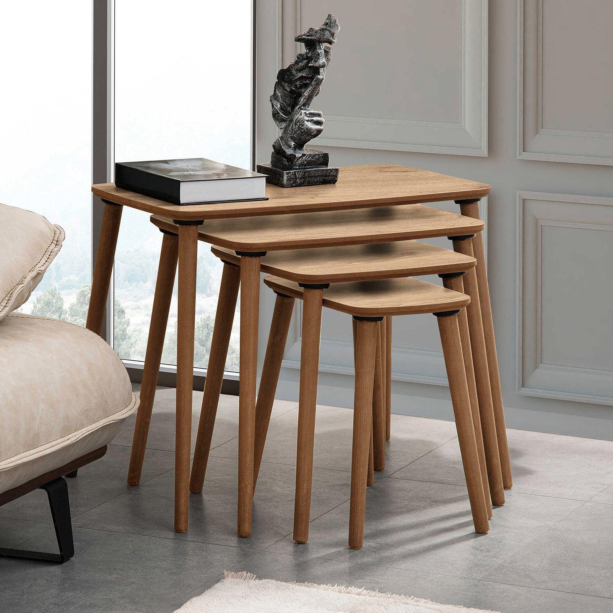 Voir la diapositive 4 : Habitat et Jardin Table gigogne (4 pièces) en bois  luci  70 x 40 x 55 cm - chêne