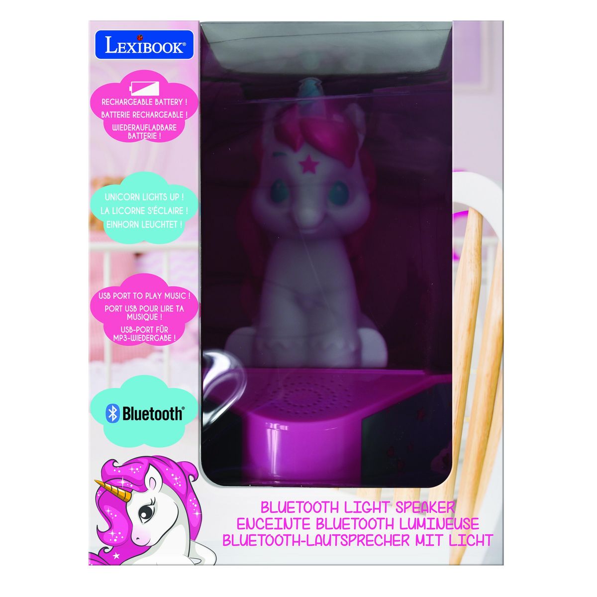 Lexibook Enceinte Bluetooth avec figurine lumineuse Licorne