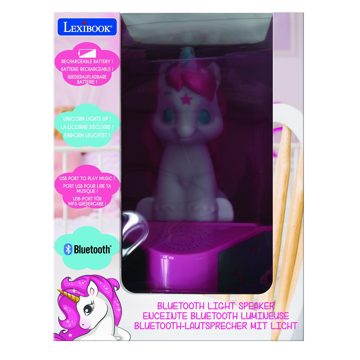 Lexibook Enceinte Bluetooth avec figurine lumineuse Licorne