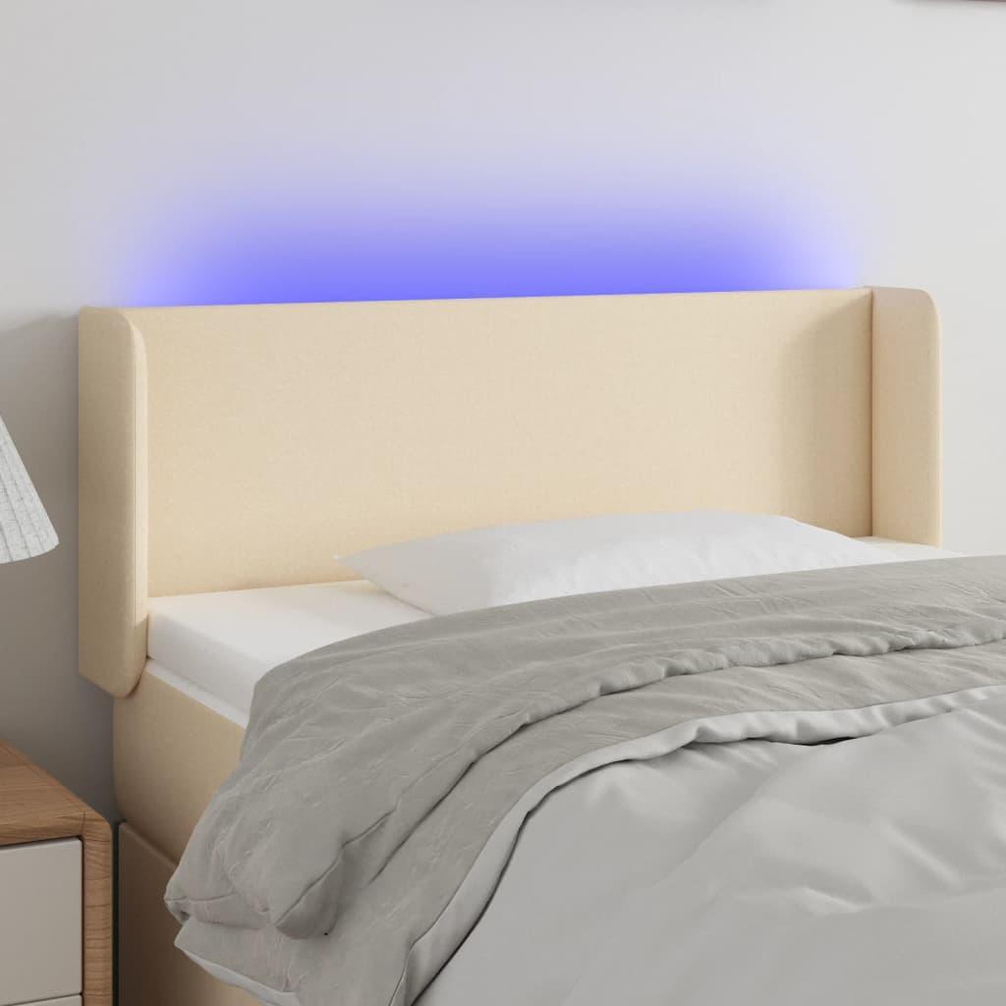 Voir la diapositive 1 : VIDAXL Tete de lit a LED Creme 83x16x78/88 cm Tissu