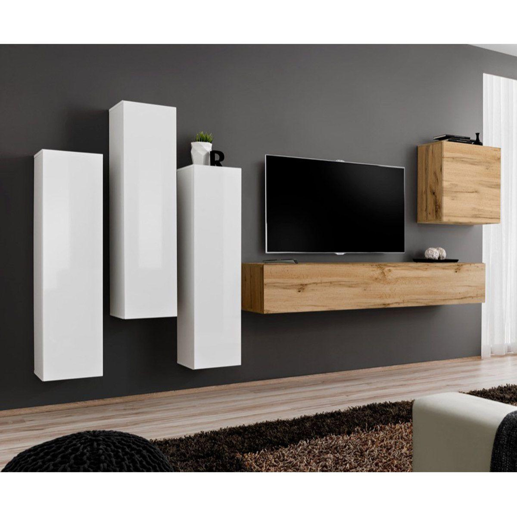 Paris Prix Meuble tv mural design  switch iii  330cm blanc & naturel
