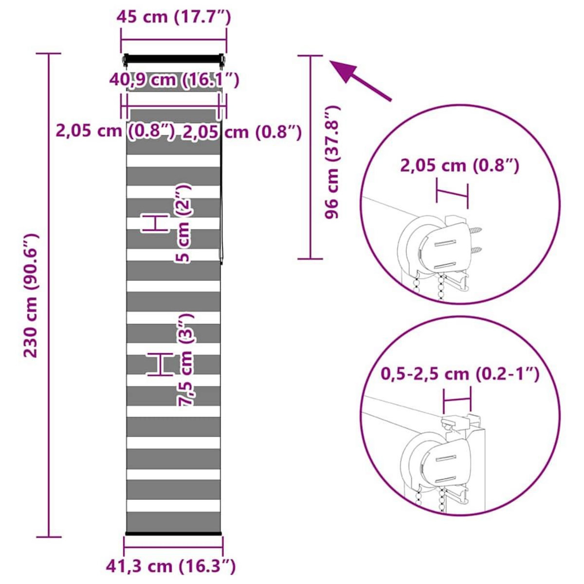 VIDAXL Store zebre noir 45x230 cm largeur du tissu 40,9 cm polyester