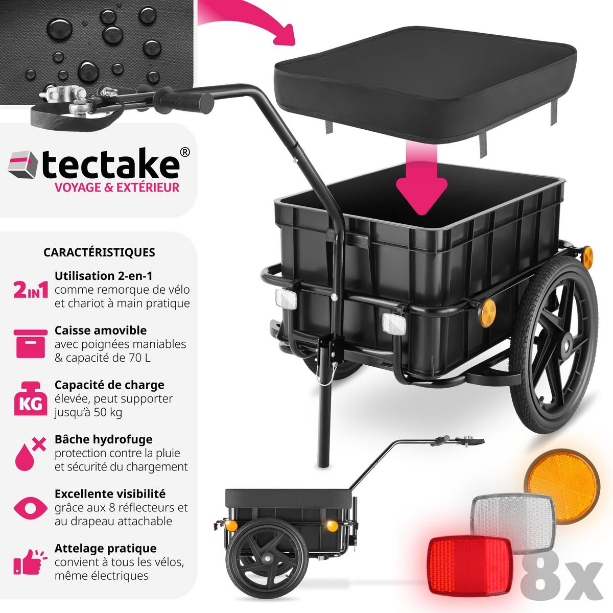 tectake Remorque à vélo multifonction 2-en-1 noir