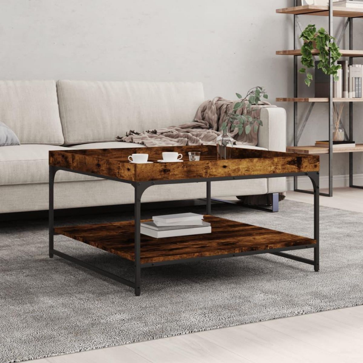 VIDAXL Table basse chene fume 80x80x45 cm bois d'ingenierie et fer