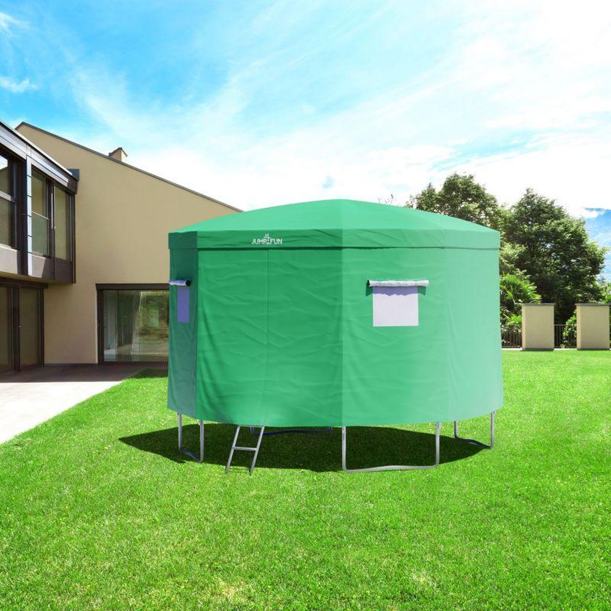 Voir la diapositive 6 : JUMP4FUN Tente cabane pour trampoline 12FT-366cm - Vert