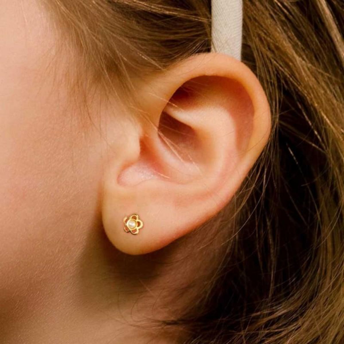 L'ATELIER D'AZUR Boucles d'Oreilles Or 18 Carats 750/000 Jaune - Perles de Culture - Motif Fleur