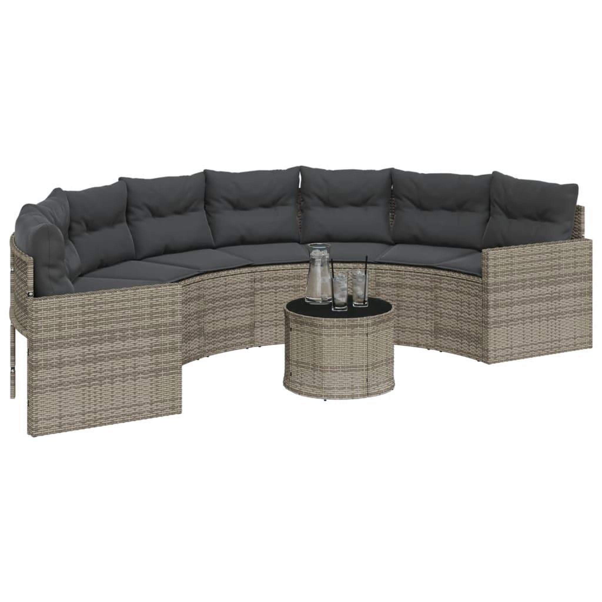 Voir la diapositive 3 : VIDAXL Canape de jardin table coussins demi-rond gris resine tressee