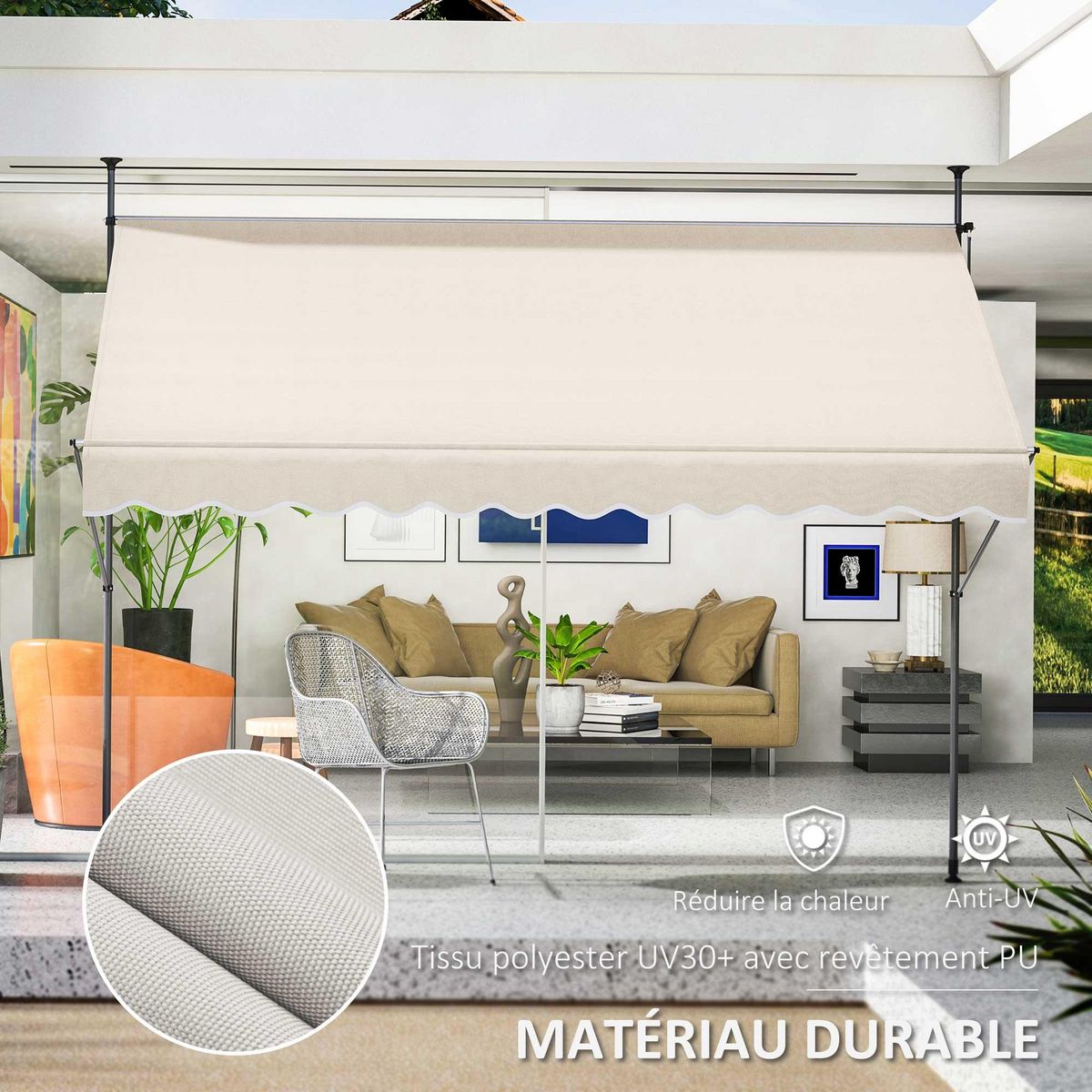 OUTSUNNY Store banne autoportant manuel inclinable rétractable 3 x 1,2(avancée) x 2,1-3H.m aucun perçage sable