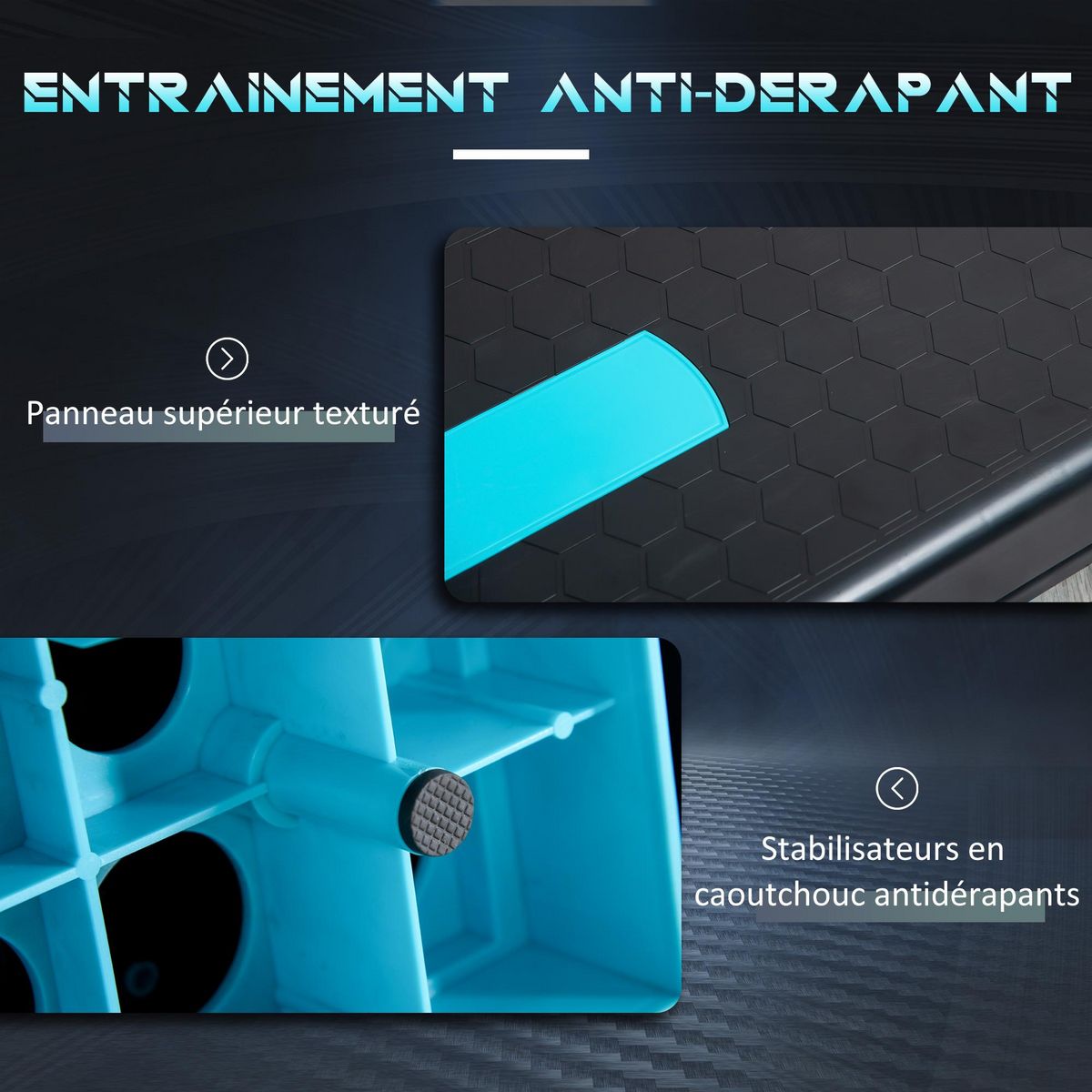 HOMCOM Stepper Fitness Aerobic hauteur reglable surface antiderapante dim. 78L x 28l x 10/15/20H cm PP noir bleu