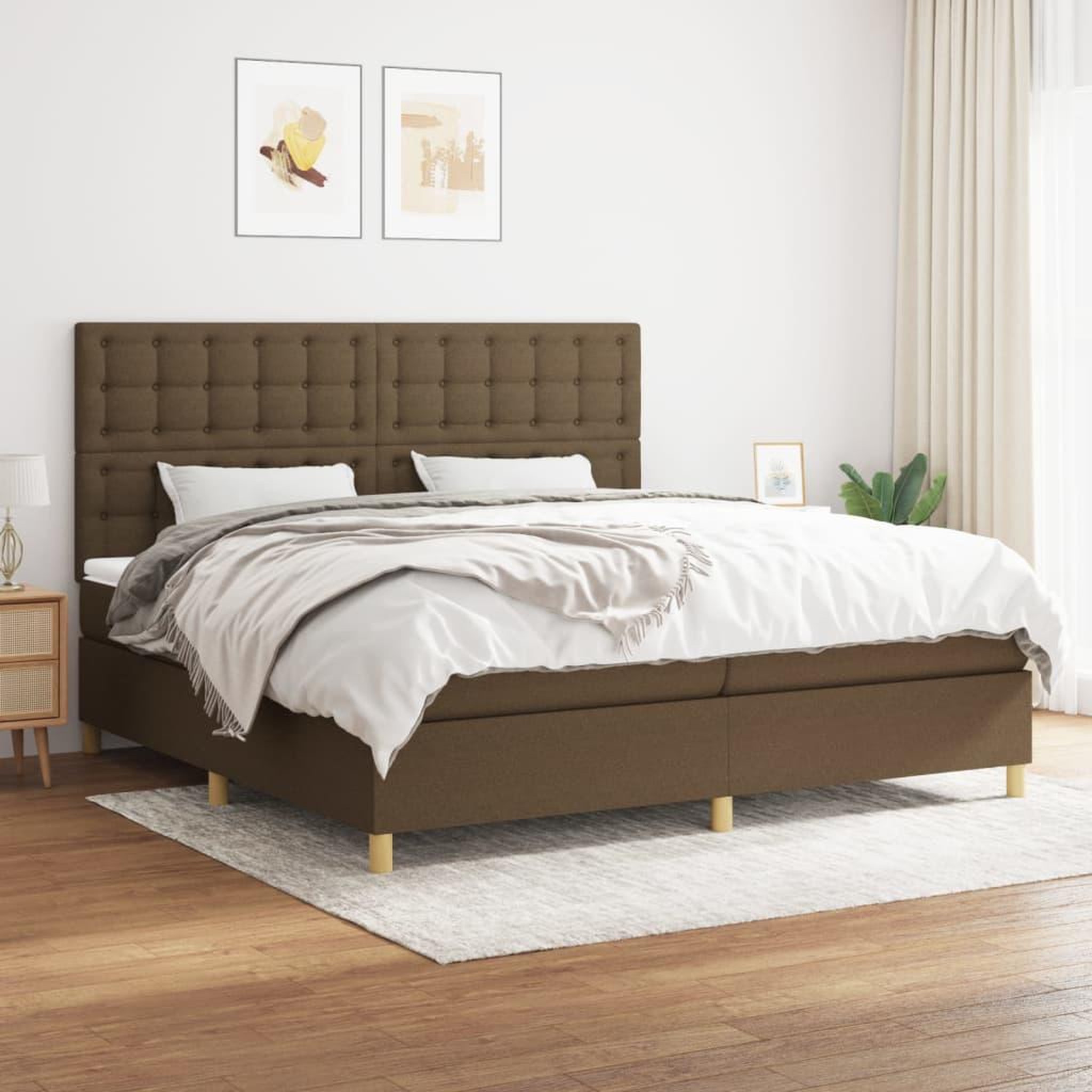 Voir la diapositive 1 : VIDAXL Sommier a lattes de lit avec matelas Marron fonce 200x200 cm