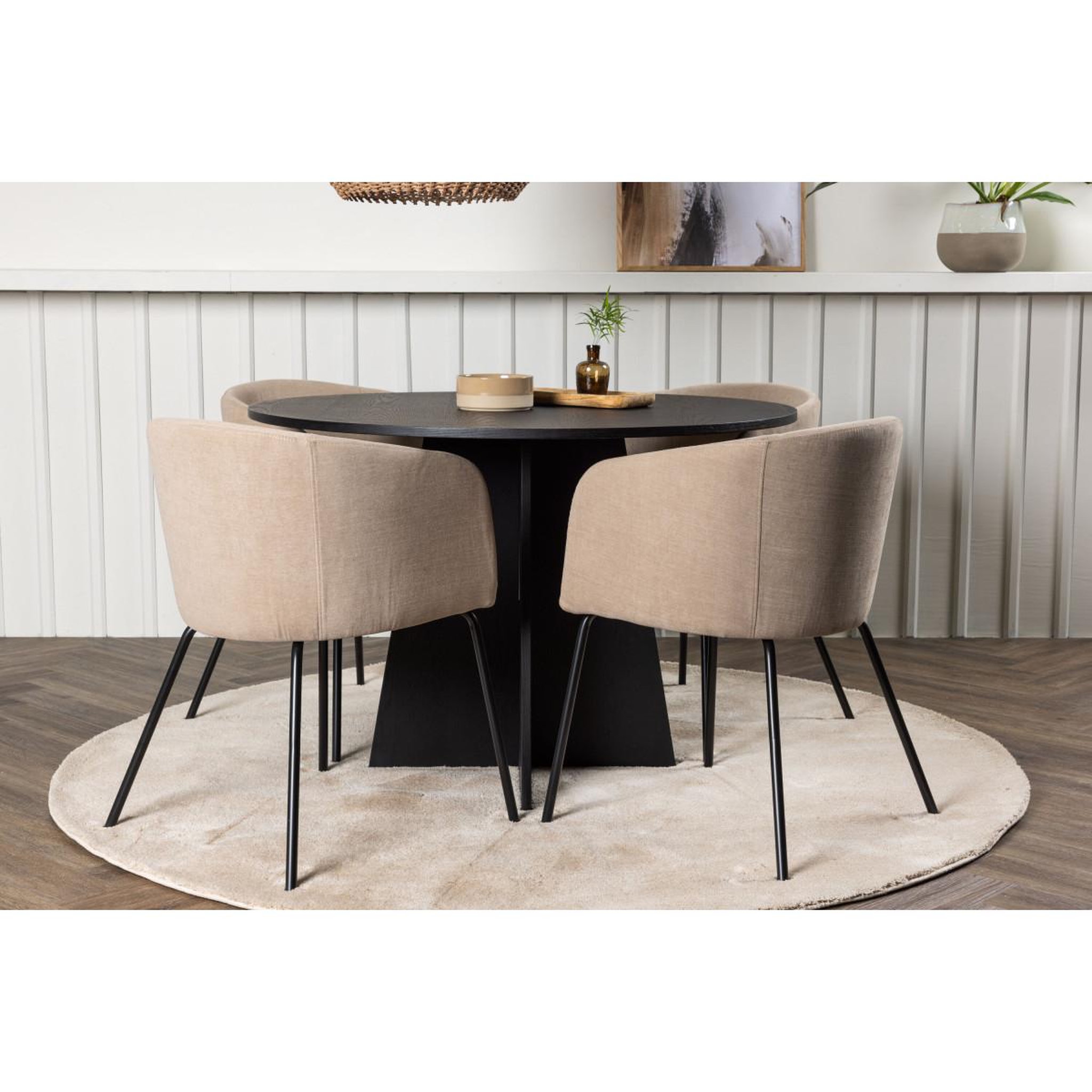 Voir la diapositive 4 : Paris Prix Ensemble table à manger & 4 chaises  bootcut & berit  110cm noir & beige foncé
