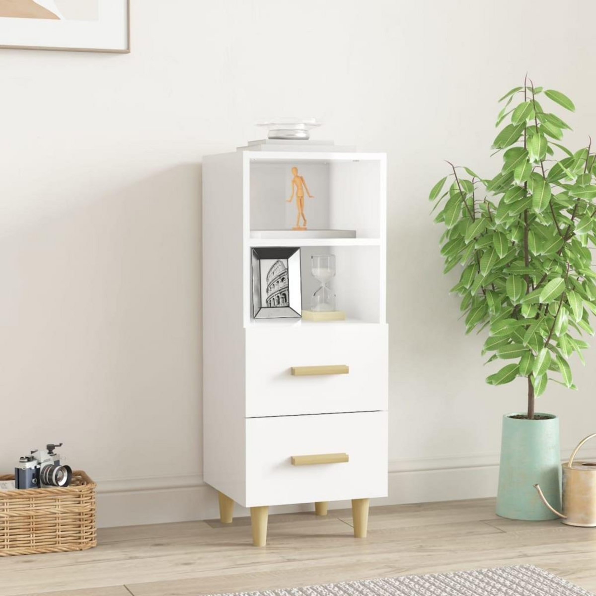 VIDAXL Buffet Blanc brillant 34,5x34x90 cm Bois d'ingenierie