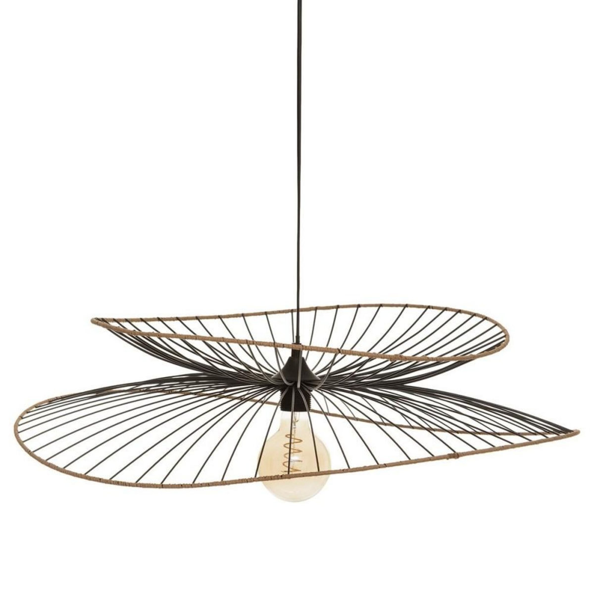 ATMOSPHERA Suspension métal et rotin Alara noir D69.5
