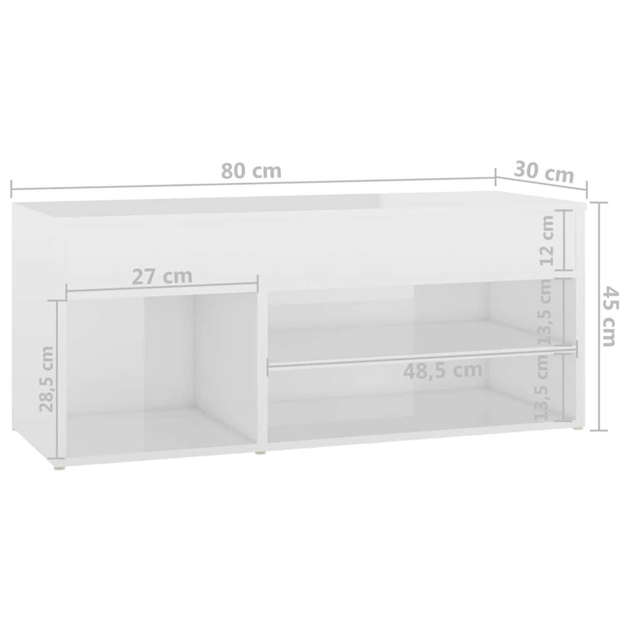 Voir la diapositive 6 : VIDAXL Banc a chaussures Blanc brillant 80x30x45 cm Bois d'ingenierie