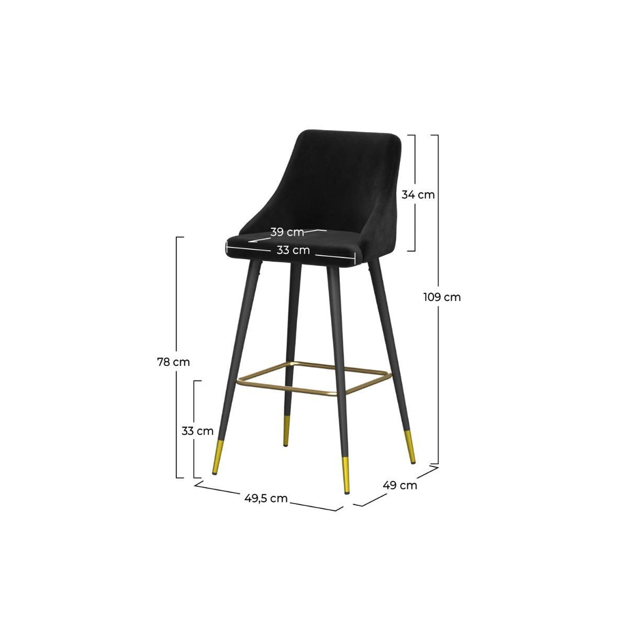 Voir la diapositive 4 : MAISON PAVANE Lot de 2 chaises de bar 78 cm en velours noir-aristote