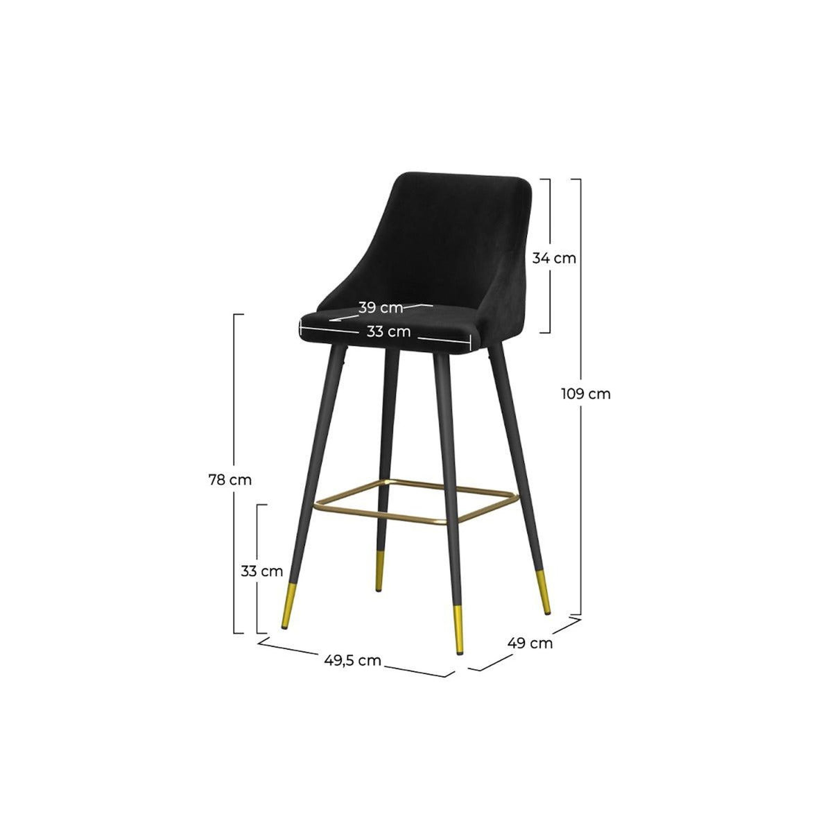 Rendez vous déco Lot de 2 chaises de bar 78 cm en velours noir-Aristote