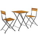 OUTSUNNY Ensemble bistrot de jardin 3 pièces pliables style exotique acier noir lattes bois acacia verni
