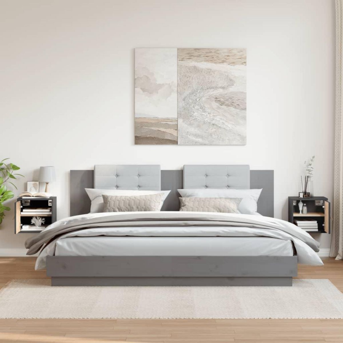 VIDAXL Armoires murales 2 pcs Gris 31,5x30x30 cm Bois de pin massif