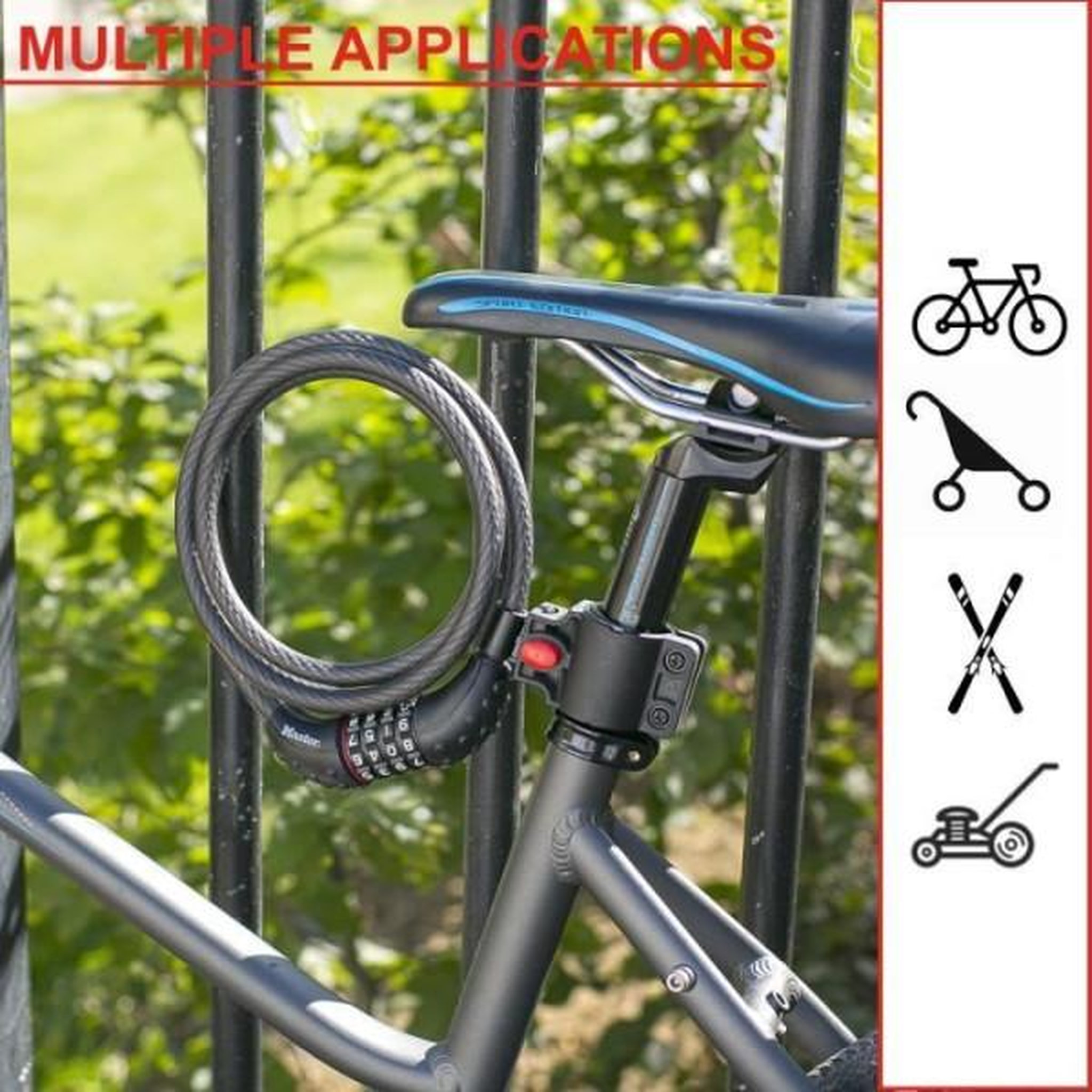 Voir la diapositive 4 : Master lock Antivol pour vélo - MASTER LOCK - 8120EURDPRO - Câble torsadé en acier - 1,8 m de longueur