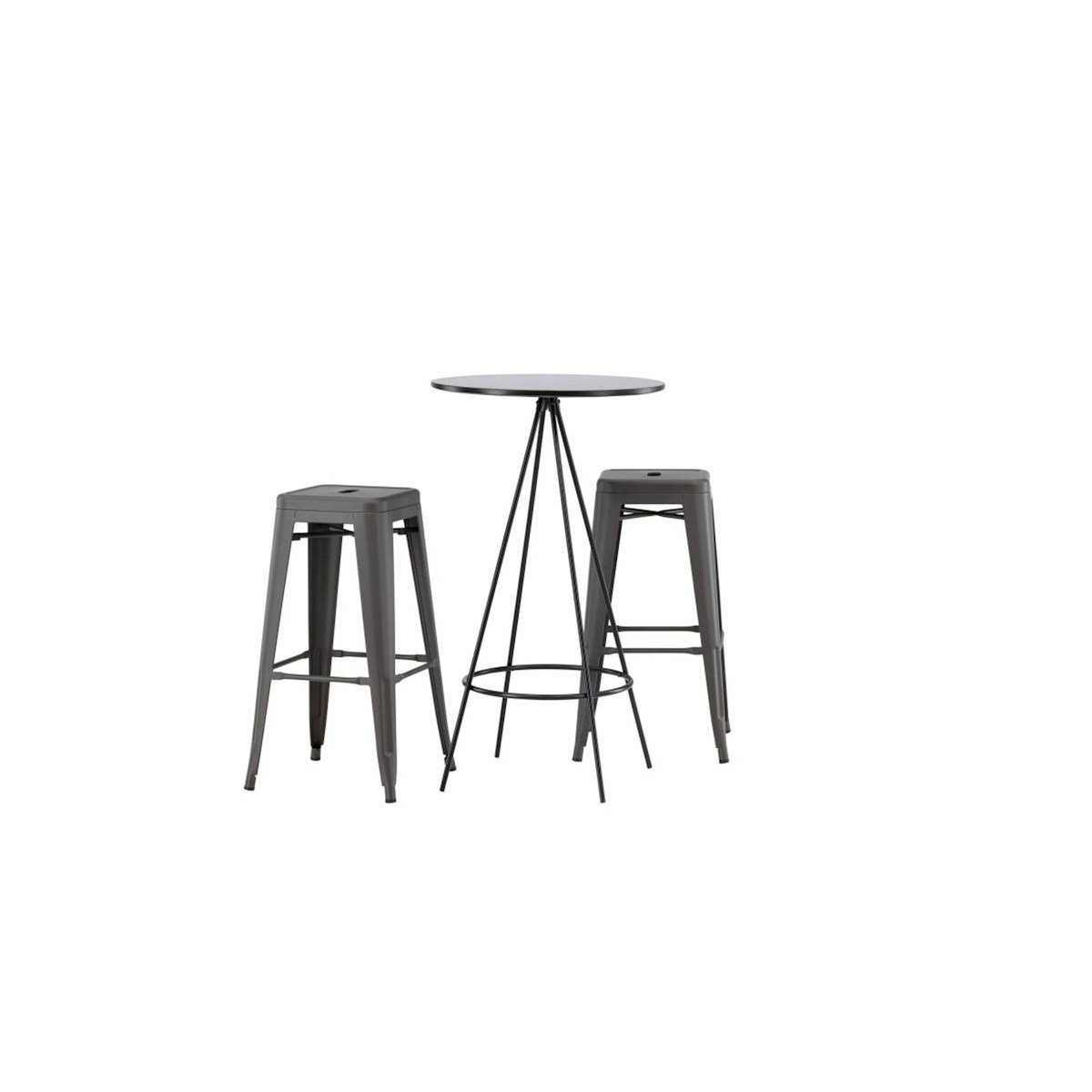 Paris Prix Ensemble Table de Bar & 2 Tabourets  Bistro & Tempe  105cm Noir & Gris Foncé