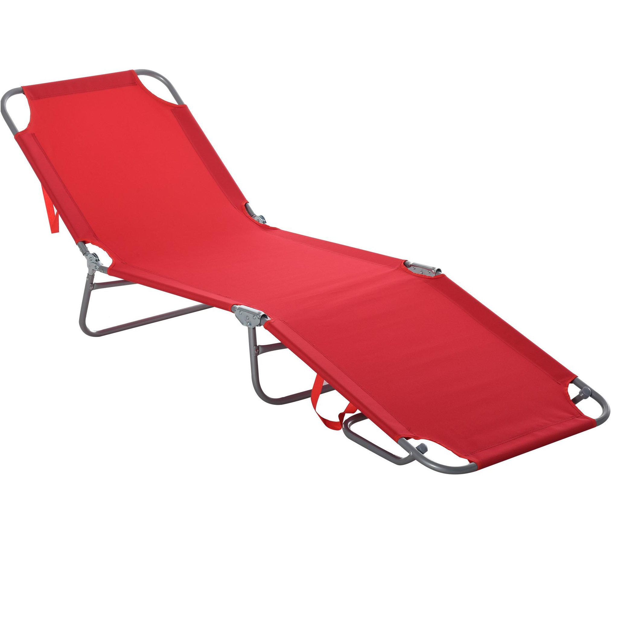 OUTSUNNY Bain de soleil transat pliable dossier réglable multipositions métal et polyester rouge