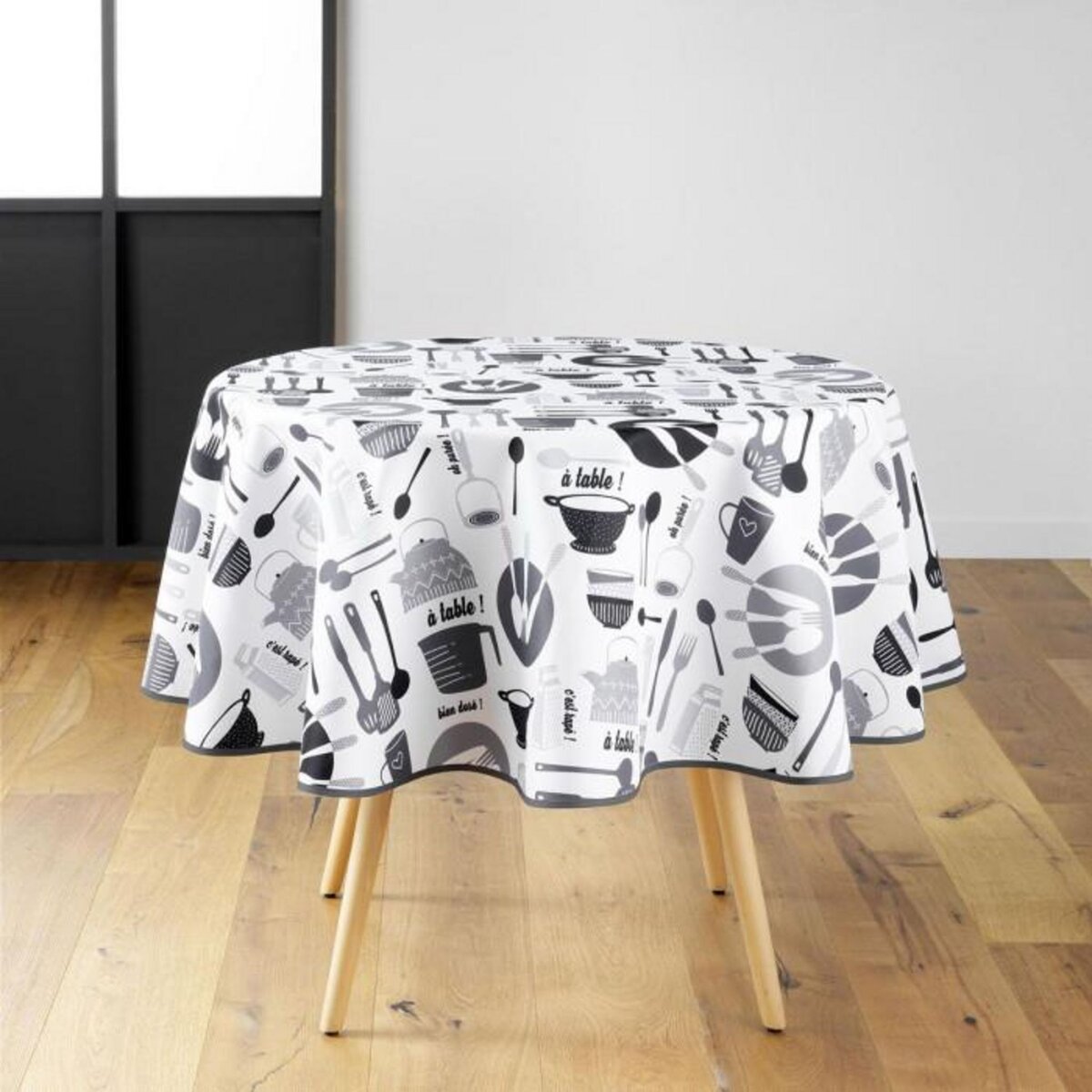 Paris Prix Nappe Ronde Imprimé  Kitchen  180cm Blanc & Noir